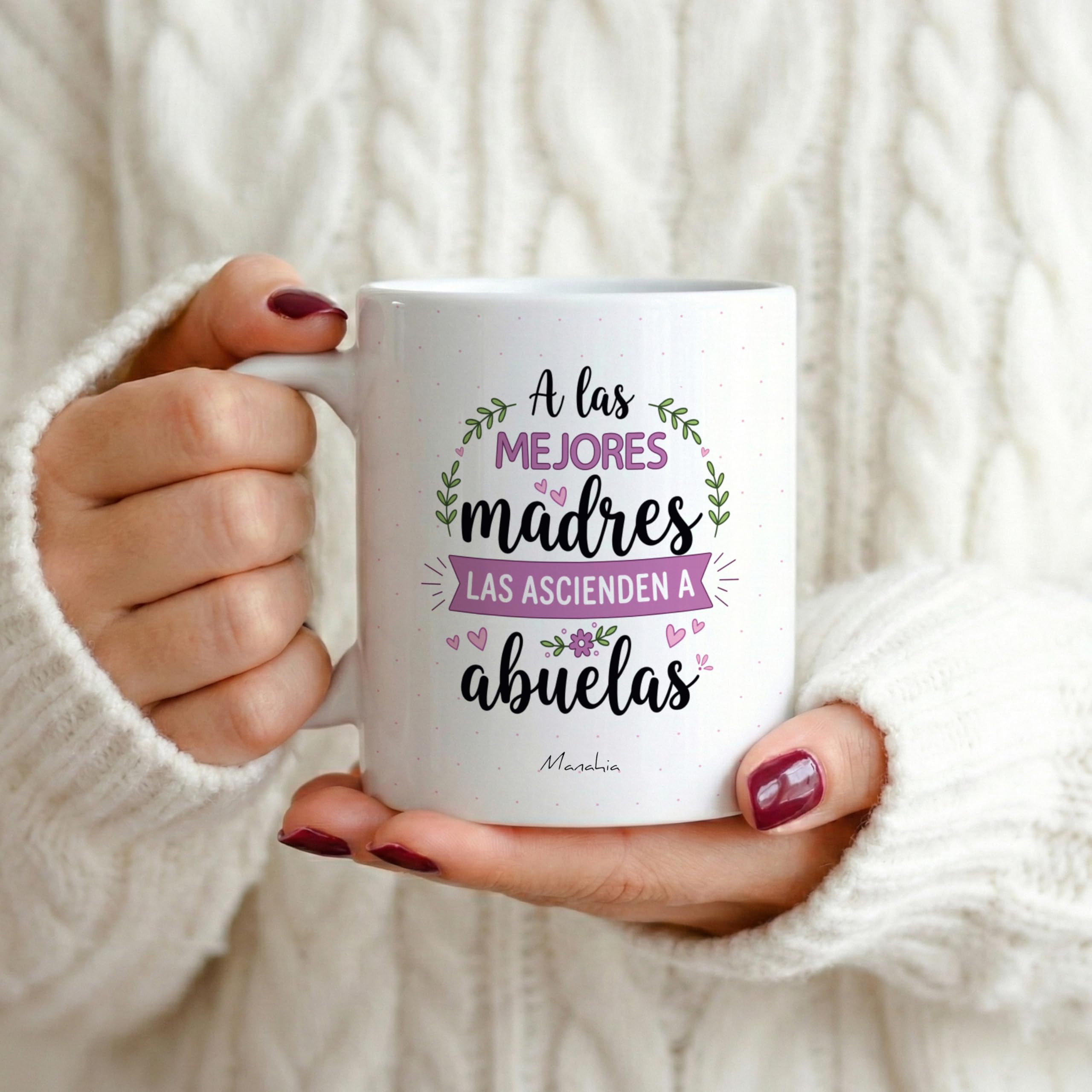 Manahia - Taza Abuela - A las mejores madres las ascienden a abuelas | Regalo Original Futura Abuelita - Yaya - Idea Sorpresa Anuncio Embarazo | Caja Regalo Kraft — view 7