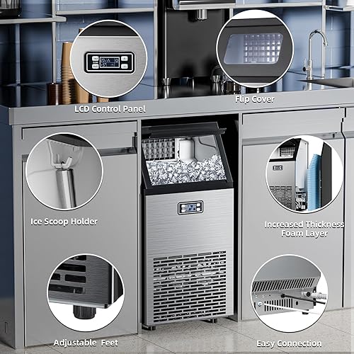 Miniatura 6 de Antarctic Star Máquina comercial para hacer hielo de acero inoxidable, 100 libras de hielo por 24 horas con capacidad de almacenamiento de 33