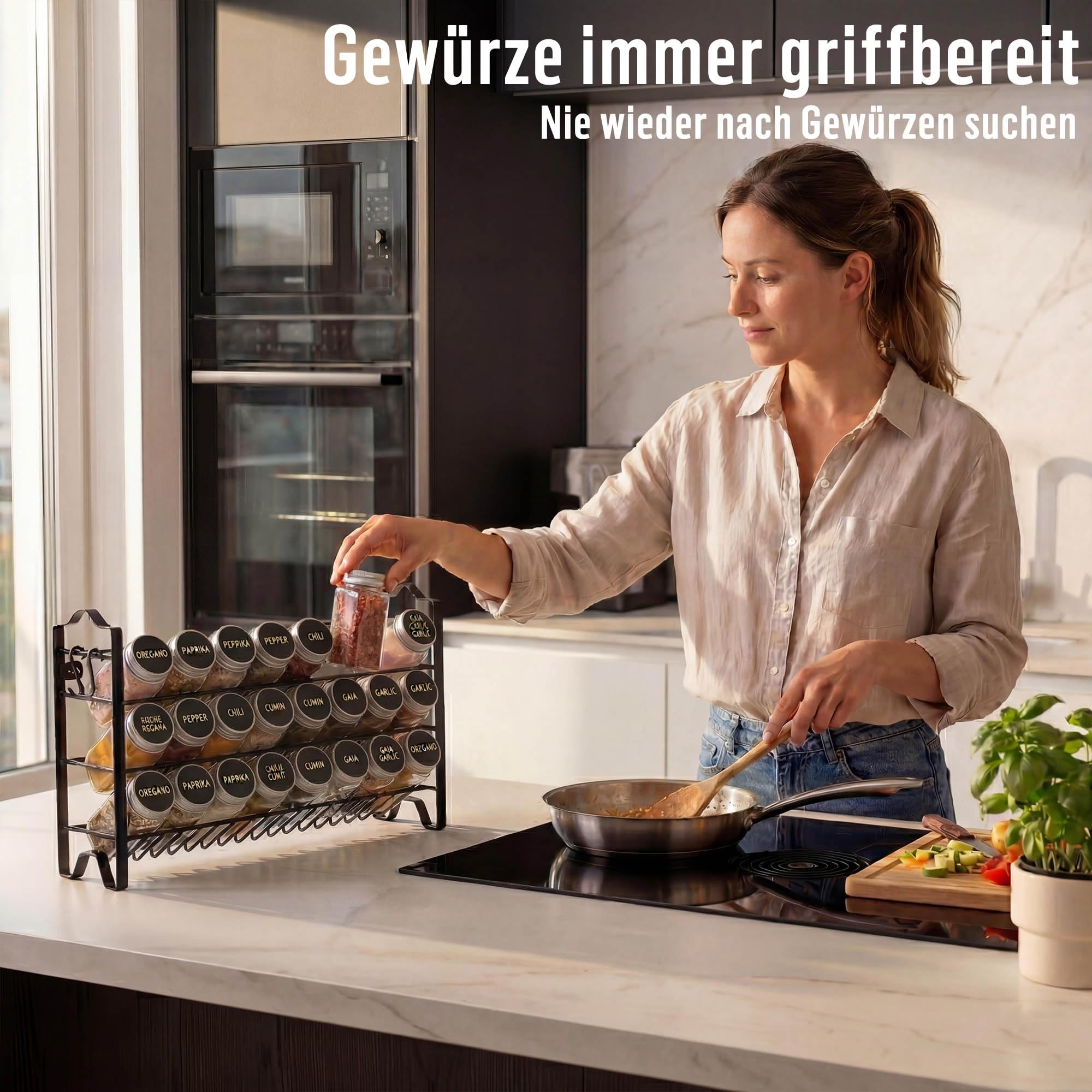 Deco haus® Gewürzregal Stehend & Wand [MIT GEWÜRZDOSEN & ETIKETTEN] - Gewürz Organizer - Spice Rack Organizer - Gewürzständer - Gewürzregalsystem Hängend - Gewürzaufbewahrung - Gewürzgläser mit Regal