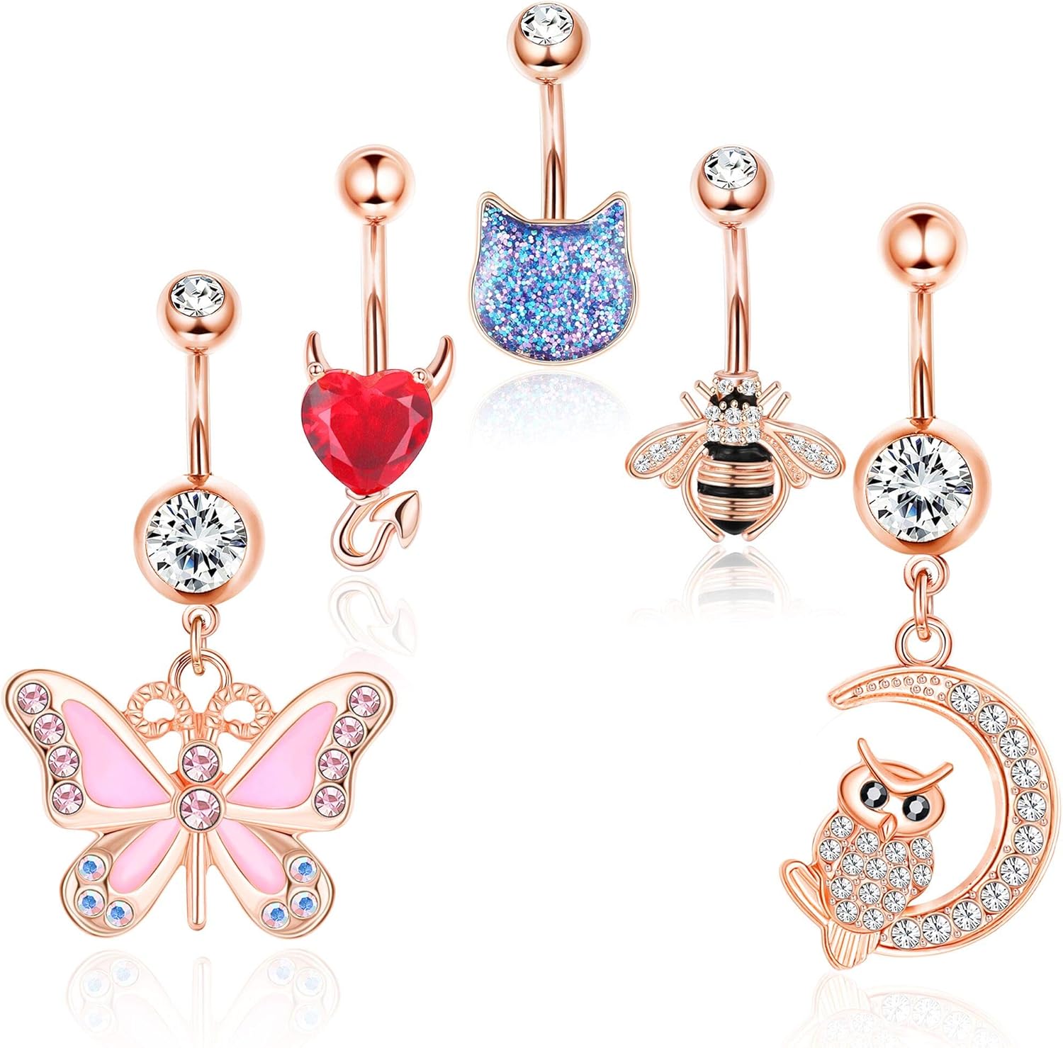 Kakonia 5Pcs 14G Belly Button Bars for Women Stainless Steel Belly Bar