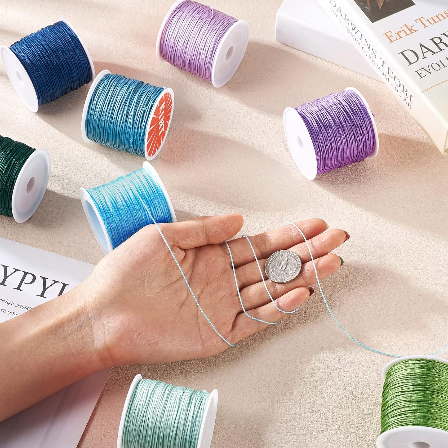 PH PandaHall 8 Rolls Braided Nylon Cords 8 Colors 0.8mm Chinese Knotting Kumihimo Beading Thread for DIY Bracelets Pendants Macrame Tassel Making - Image 5