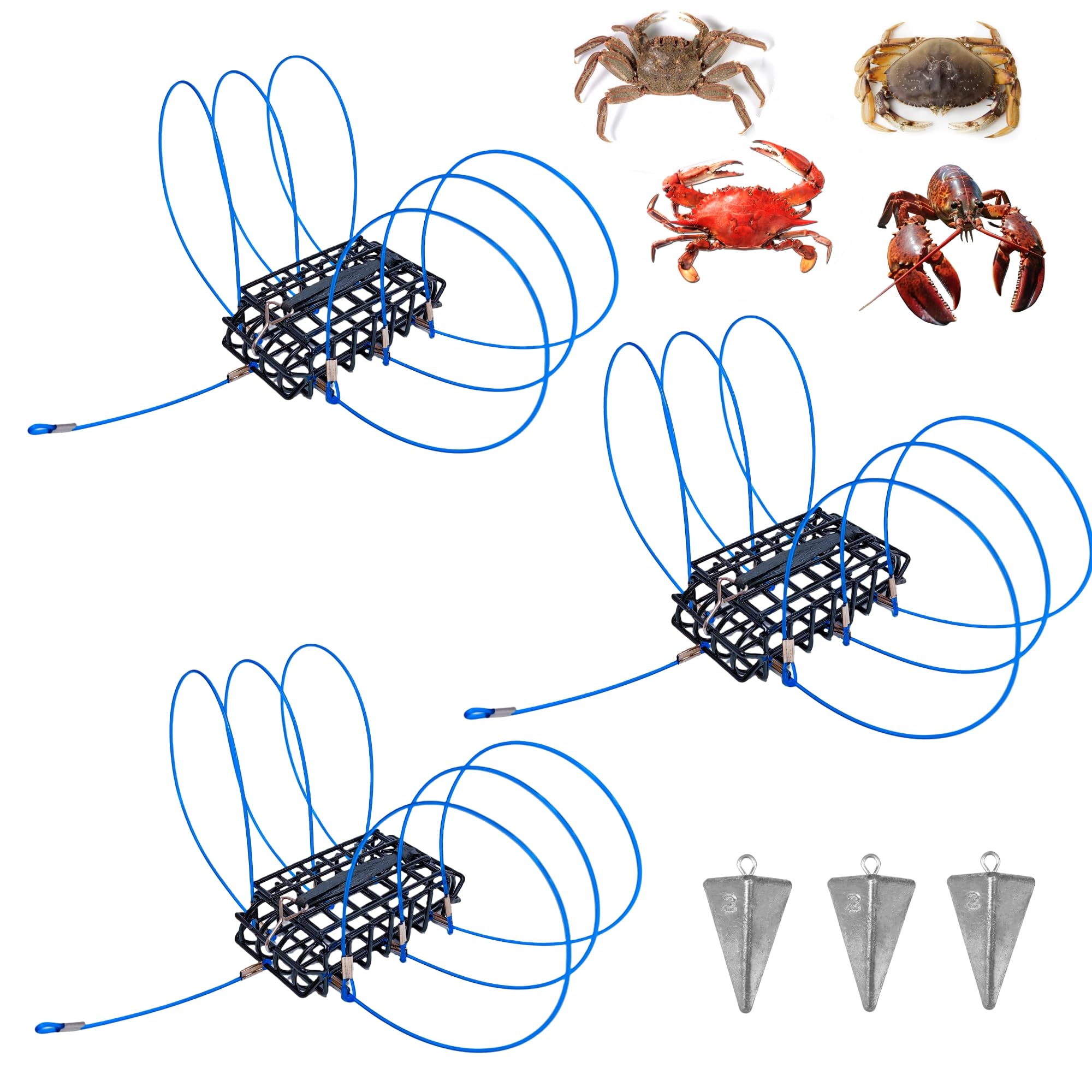 SIWRDTG 6-Loops Crab Trap for Fishing Pole, Crab Snare for Dungeness, Rock & Blue Crabs (3 Crab Traps) Sporting Goods