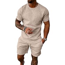 UOUA Mens Summer Outfits 2 Piece Short Set Casual Track Suits Matching Crew Neck Shirt and Vacation Shorts