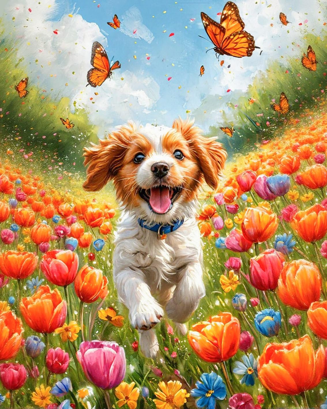 OkarinaArt Malen nach Zahlen Erwachsene Hund Paint by Numbers, DIY Acrylfarben Malset mit Pinseln, Fröhlicher Welpe Ölgemälde auf Leinwand zum Selbermalen ohne Rahmen, 40 x 50 cm