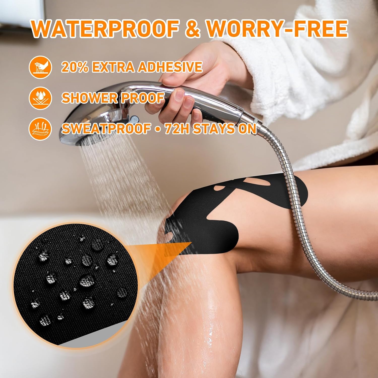 Precut Kinesiology Tape for Knees, 24PCS Knee Tape for Knee Support&Stability, 20% Stronger Adhesion, KTQUICK Waterproof&Sweatproof Cotton Athletic Tape,Latex-Free,Knee Tape for Running Workout(Black)