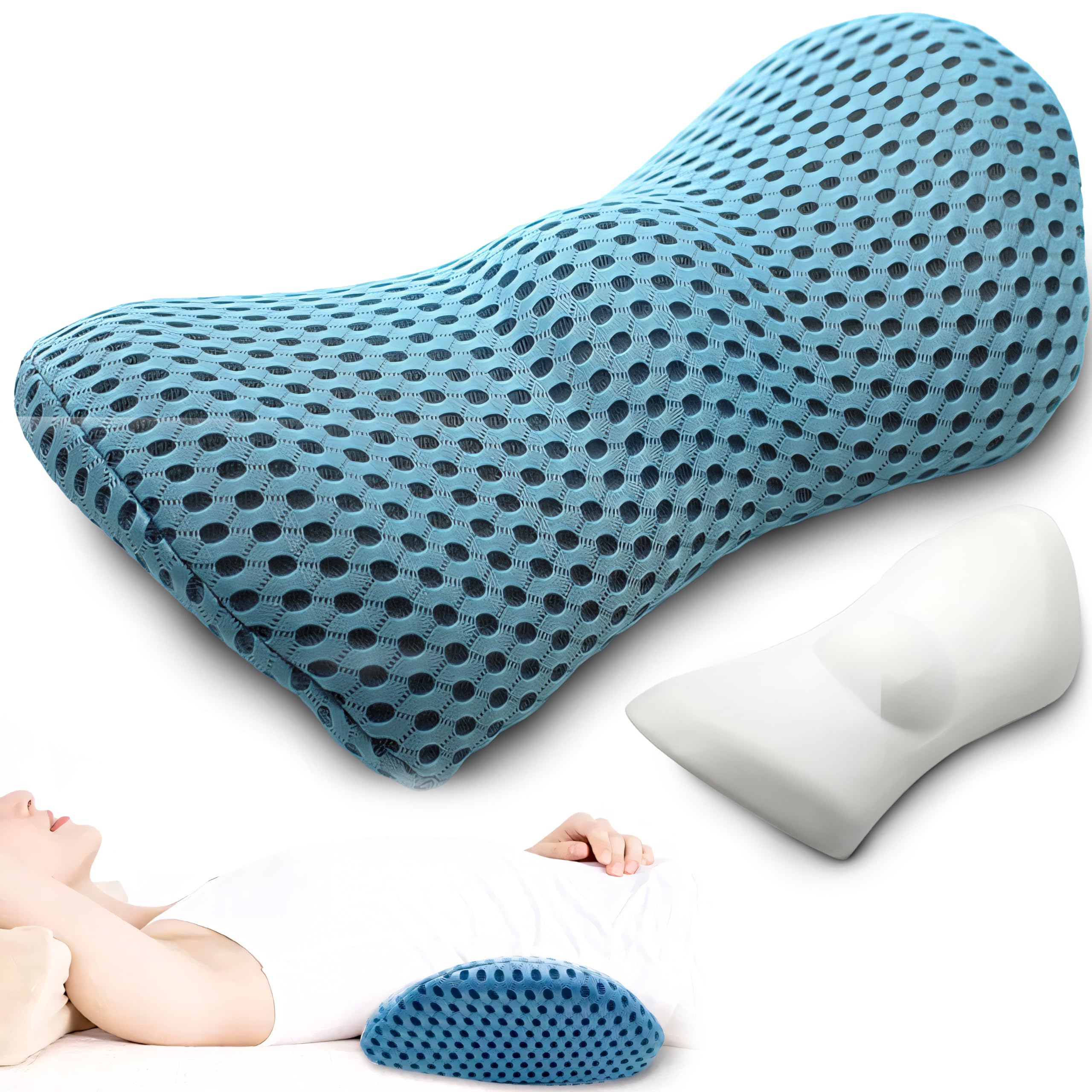 Retoo Cojín lumbar ortopédico 23 x 13 x 46 cm, cojín lumbar de espuma viscoelástica, cojín lumbar con material transpirable, universal, para cama, silla, coche, alivio del dolor en la parte inferior
