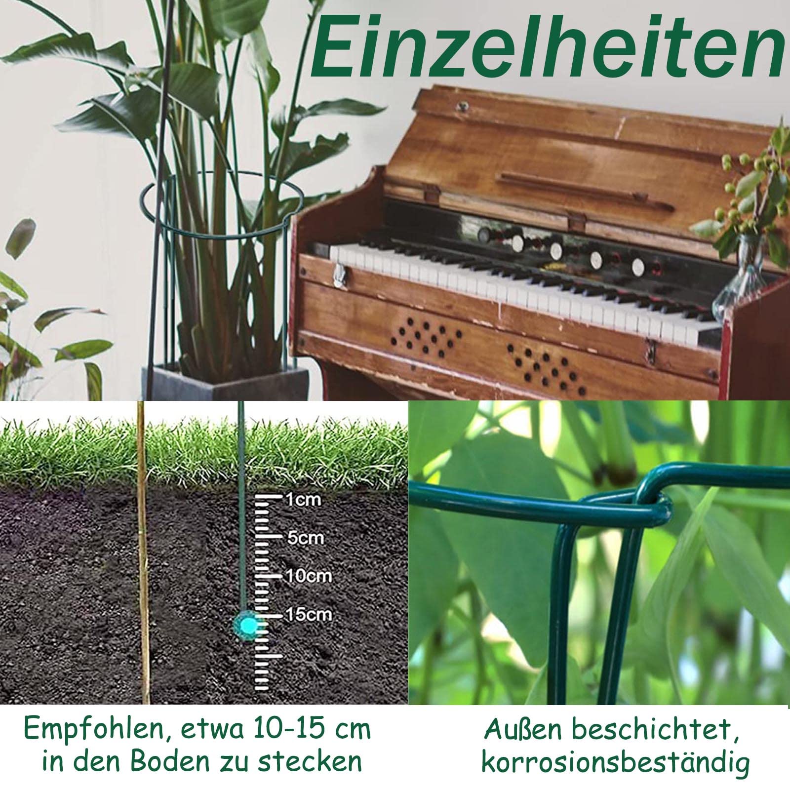 10Stück pflanzenstütze, ASSUGO staudenhalter rund aus beschichtetem Stahl, Metall Garden Halbrund Stützring käfighalter Rankhilfe Klettergitter für Pflanzenanbau Grenzstütze(25 * 40cm)