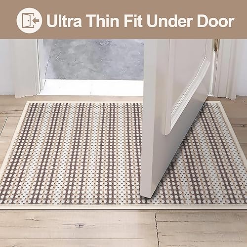 Miniatura 4 de Tapete de baño ultra delgado, suave, trenzado, antideslizante, lavable, súper absorbente, parte trasera de goma, se adapta debajo de la puerta del