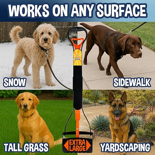 Miniatura 3 de Recogedor de excrementos irrompible de 32 pulgadas de alto para perros grandes, diseño ligero y plegable con mango extralargo (naranja)
