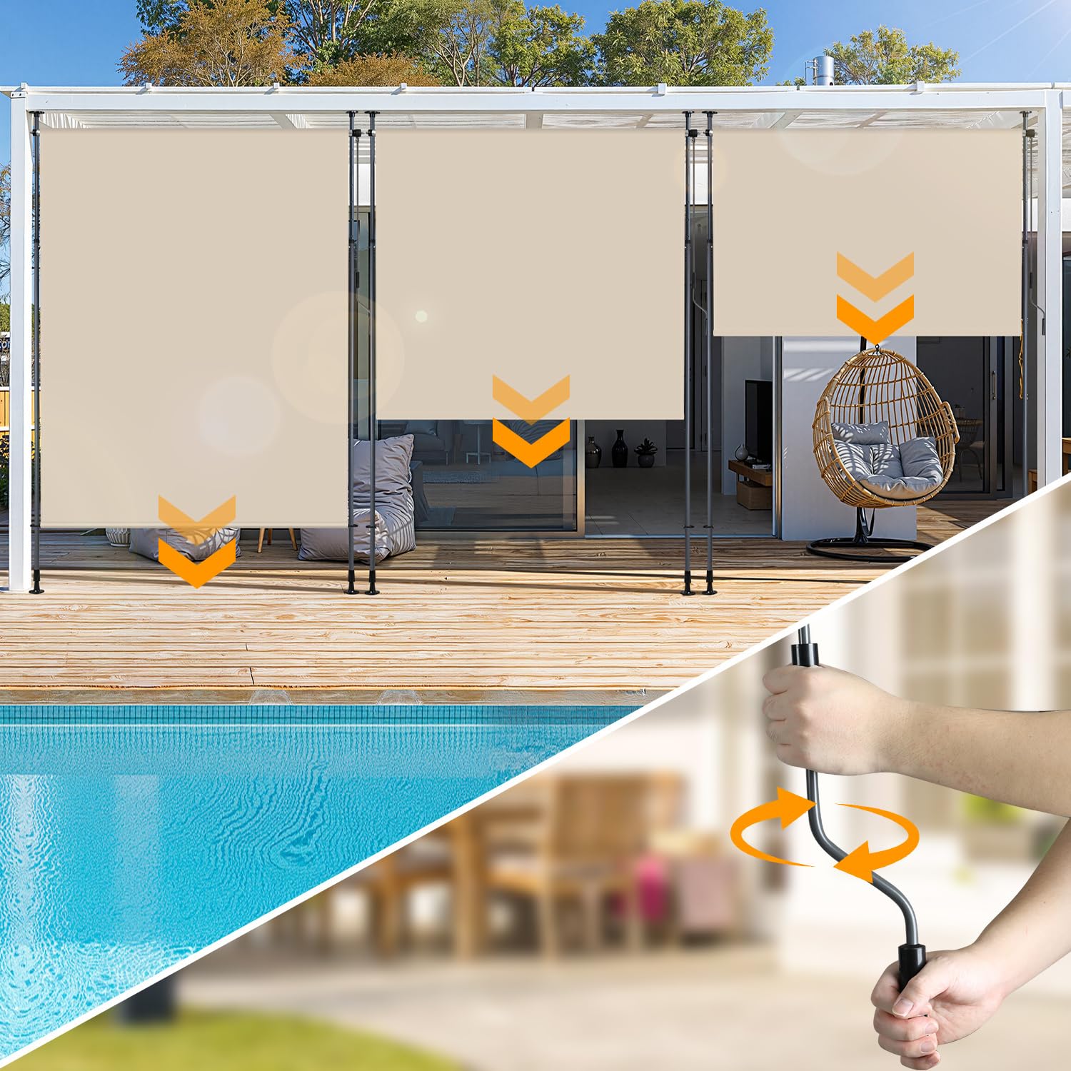 Tenda da sole verticale per esterni 200x270 cm allungabile con morsetto e manovella beige