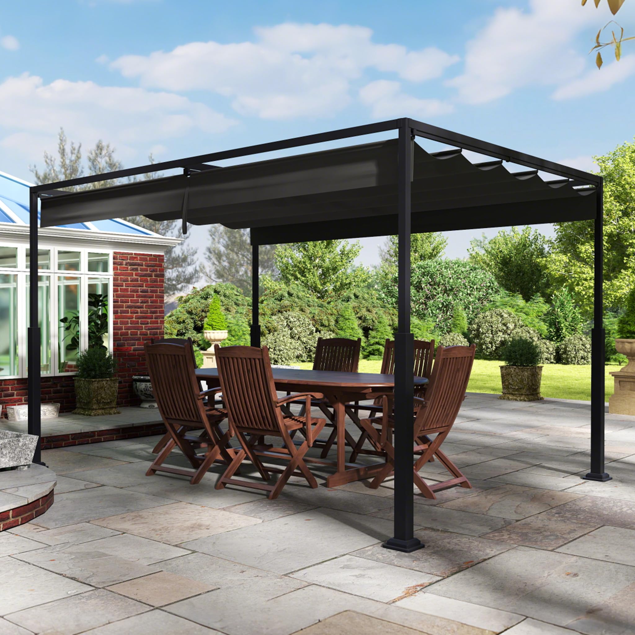UISEBRT Pergola métallique 3x4 m étanche stable Résistante à l'hiver, pavillon avec toit à lamelles, abris de jardin autoportant avec toit coulissant, protection solaire pour jardins et terrasses