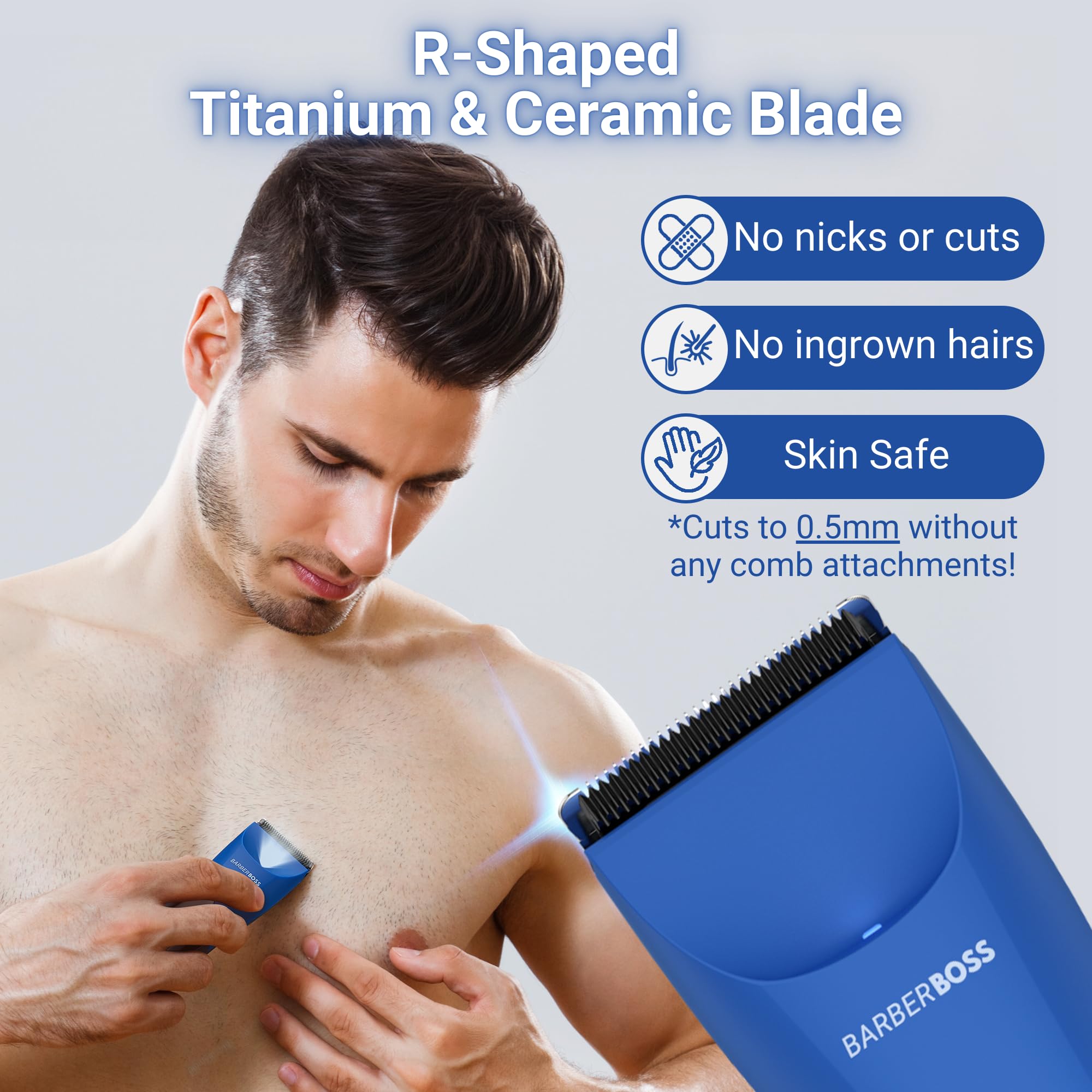 BarberBoss rasoio elettrico corpo uomo, rasoio corpo intimo ricaricabile, impermeabile, delicato per inguine e peli pubici, blocco viaggio