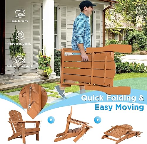 Miniatura 5 de nalone Juego de 2 sillas plegables Adirondack con cojín con soporte para tazas, silla de patio de plástico HDPE de gran tamaño resistente a la