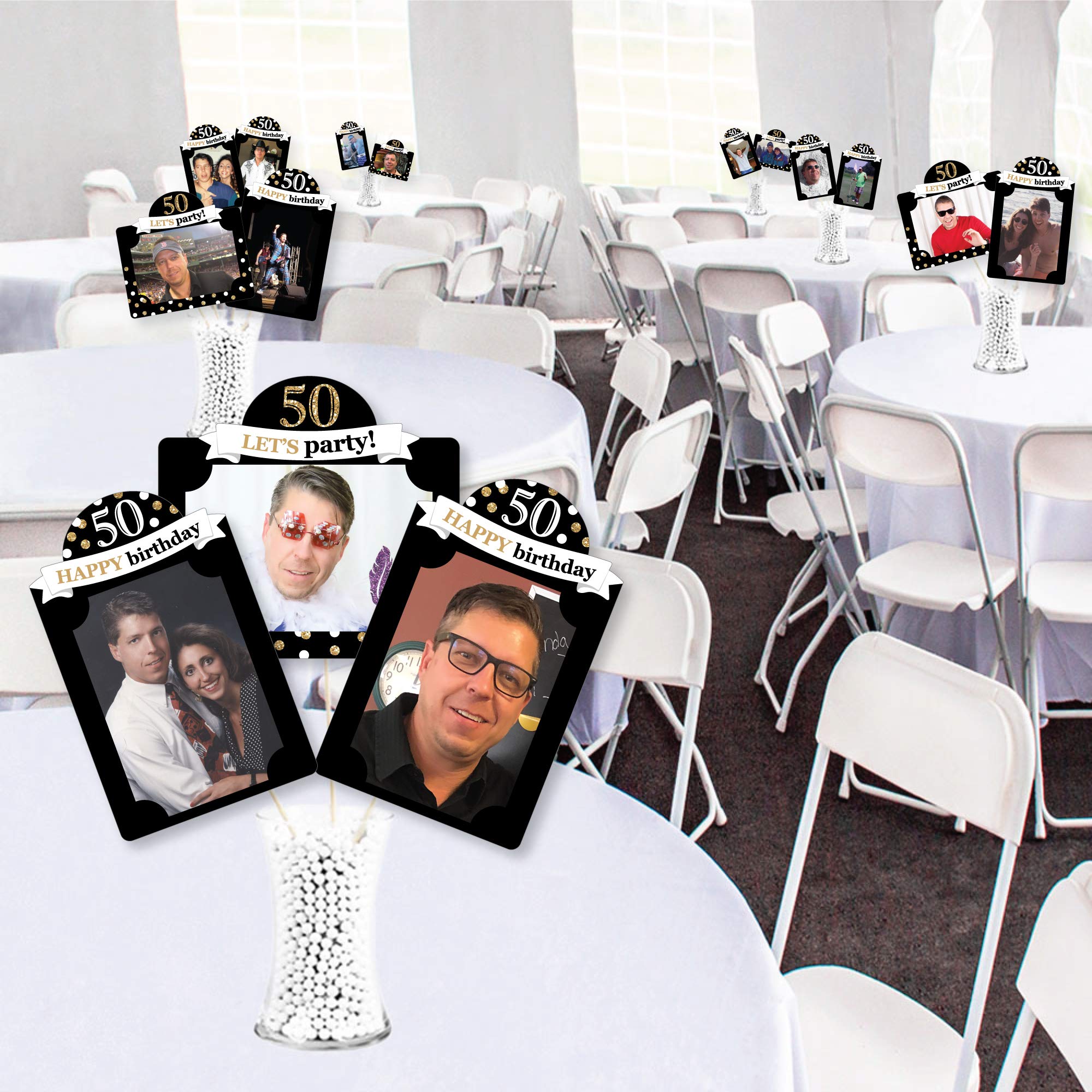 Amazon.com: Big Dot of Happiness 50th Birthday Photo Centerpiece Kit - Gold  Party Decoration Display Set, 15 Double-Sided Photo Table Toppers with  Sticks, Custom 4x6 Photo Holders