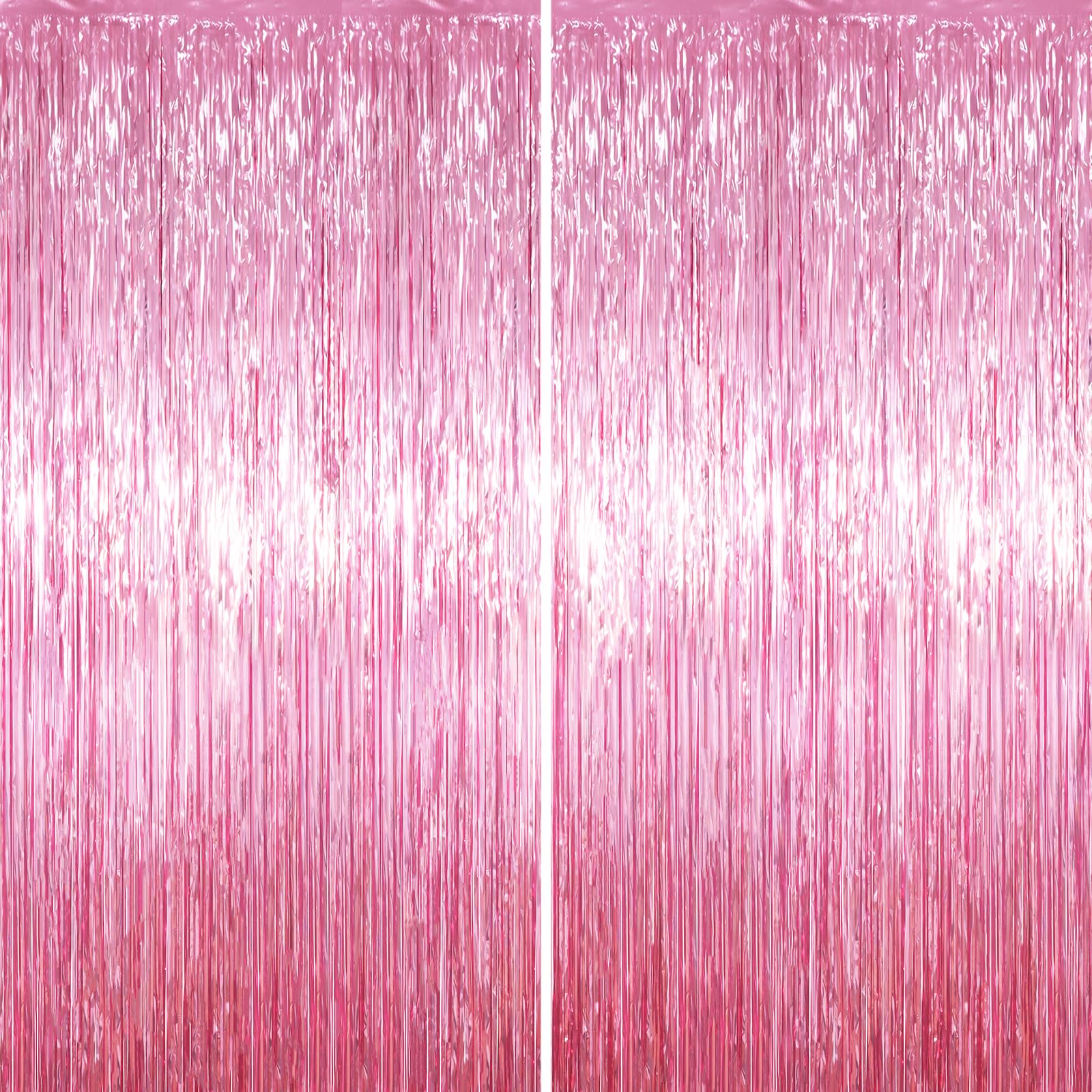 Voircoloria 2 Pack Light Pink Foil Fringe Backdrop Curtains, 3.3x8.2Ft