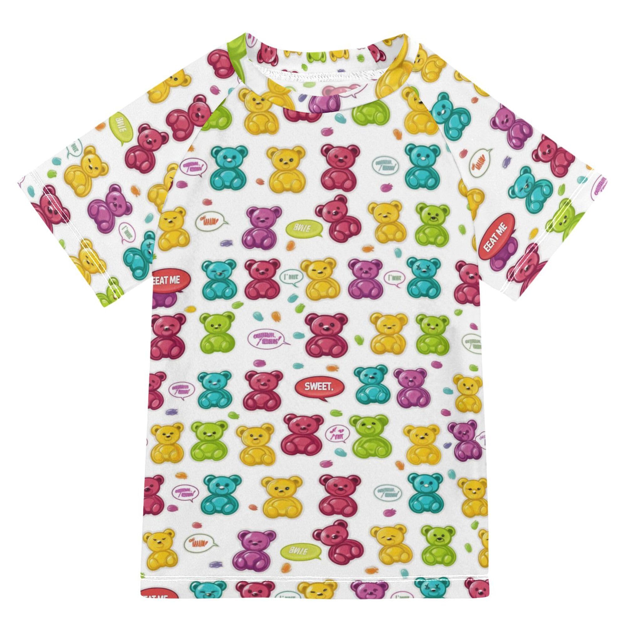 Bears with Bubbles Sweets Girl Bathing Suit Short Sleeves Active Shirts Swimwear Beach Tops 3T