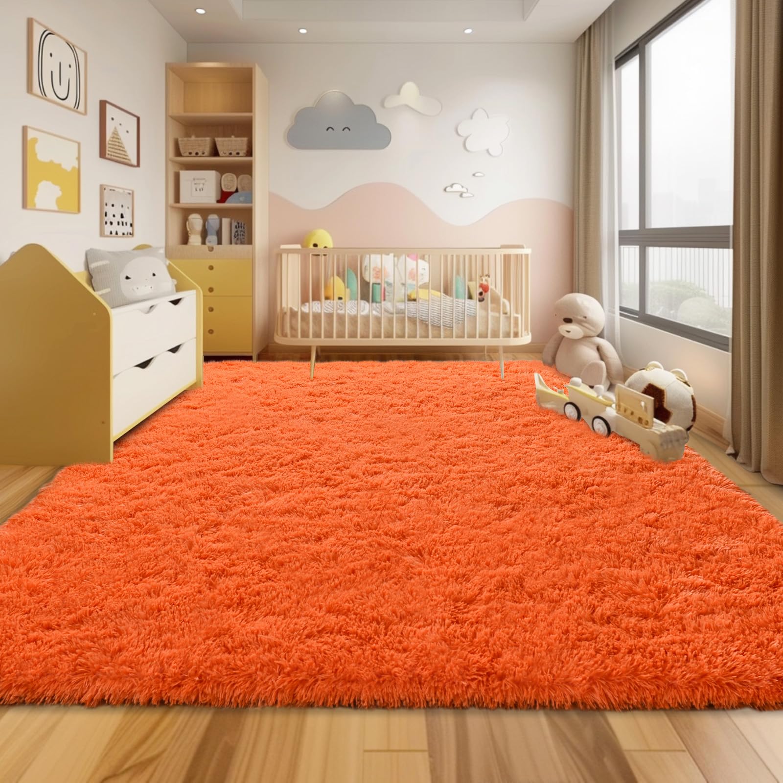 Ailyei Ultra Soft Rugs for Living Room 6x9 Orange, Large Big Shag Area Rug for Bedroom Nursery, Modern Fluffy Plush Carpet for Girls Boys Kids Room
