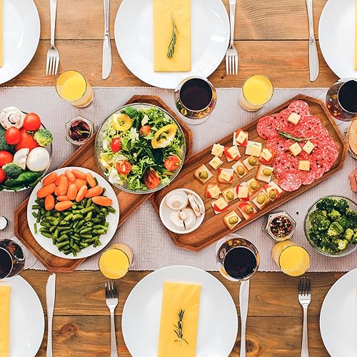 Miniatura 5 de Dandat Paquete de 12 platos de madera de acacia para servir de 12 x 5 pulgadas, bandeja rústica rectangular para charcutería, plato de queso para