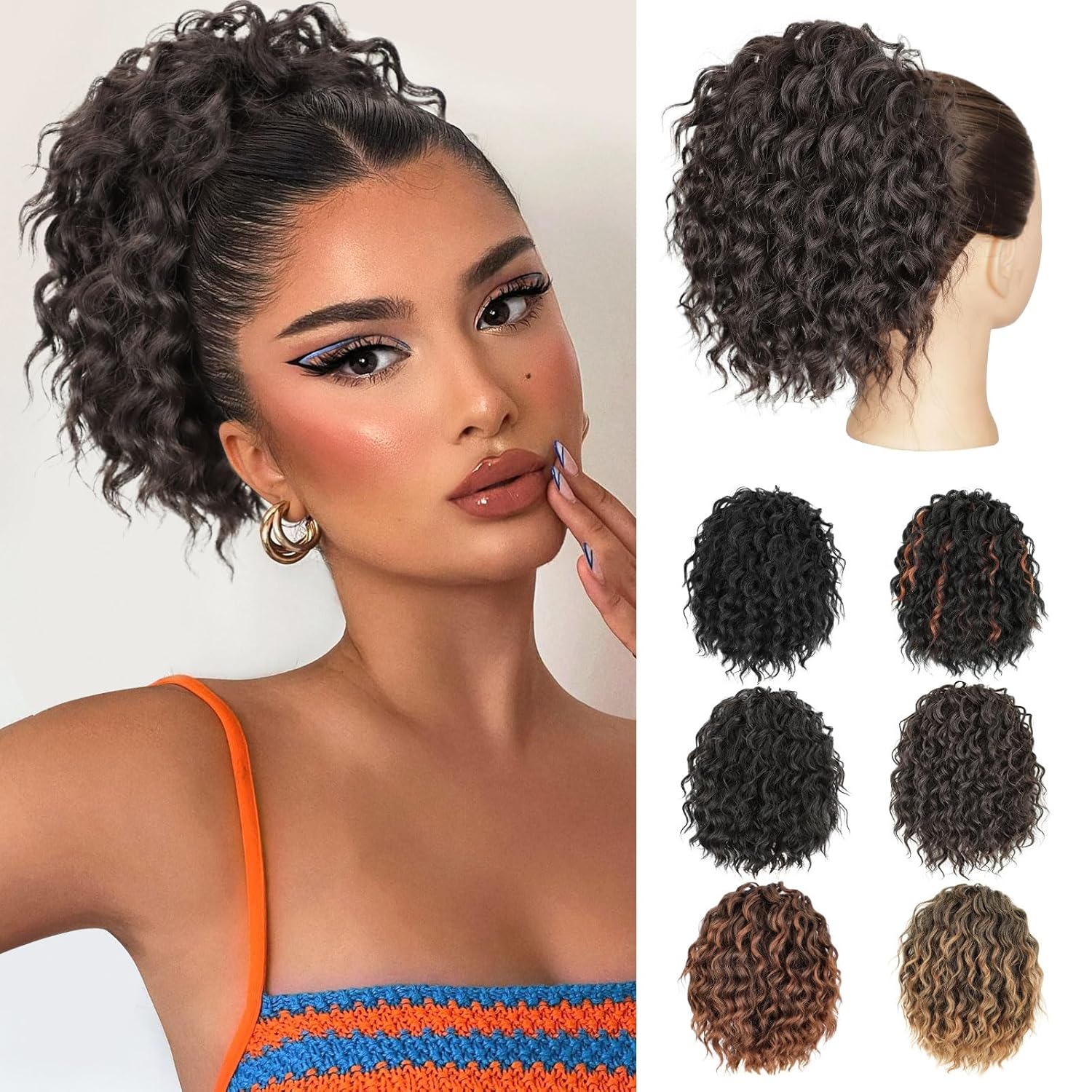 Lommel Ponytail Extension Dark Brown Drawstring Ponytail for Black Women 8 Inch Curly Wavy Ponytail Extension Synthetic Hairpiece for Women Daily Use