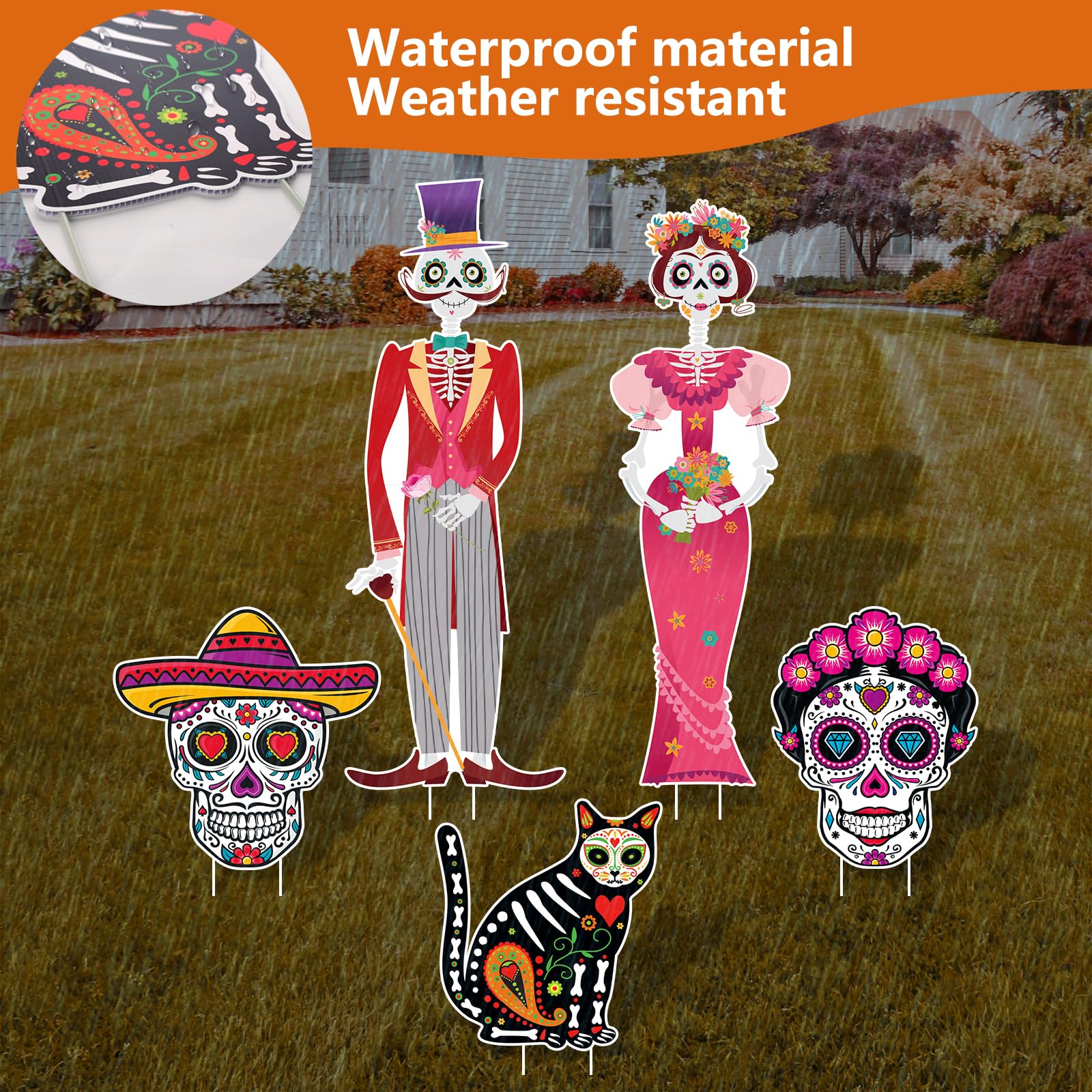 Dia De Los Muertos Hofschild – Bunte Garten-Deko Mit Zuckerschädel-Motiv Für Halloween & Fiesta