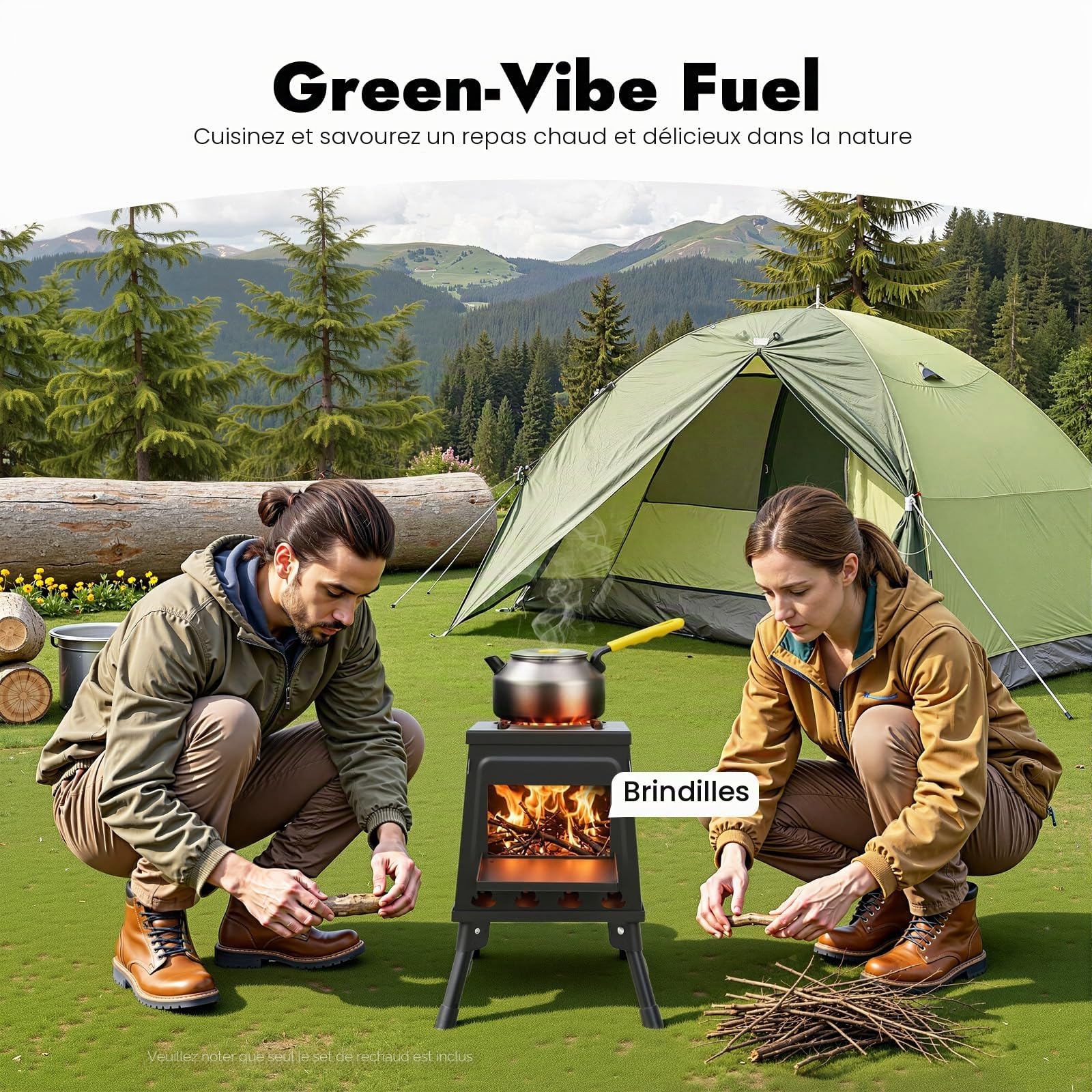 Réchaud de camping à bois, poêle de chaleur portable pour le plein air, poêle de tente avec sac de transport pour pique-nique, camping, barbecue, voyage en camping-car