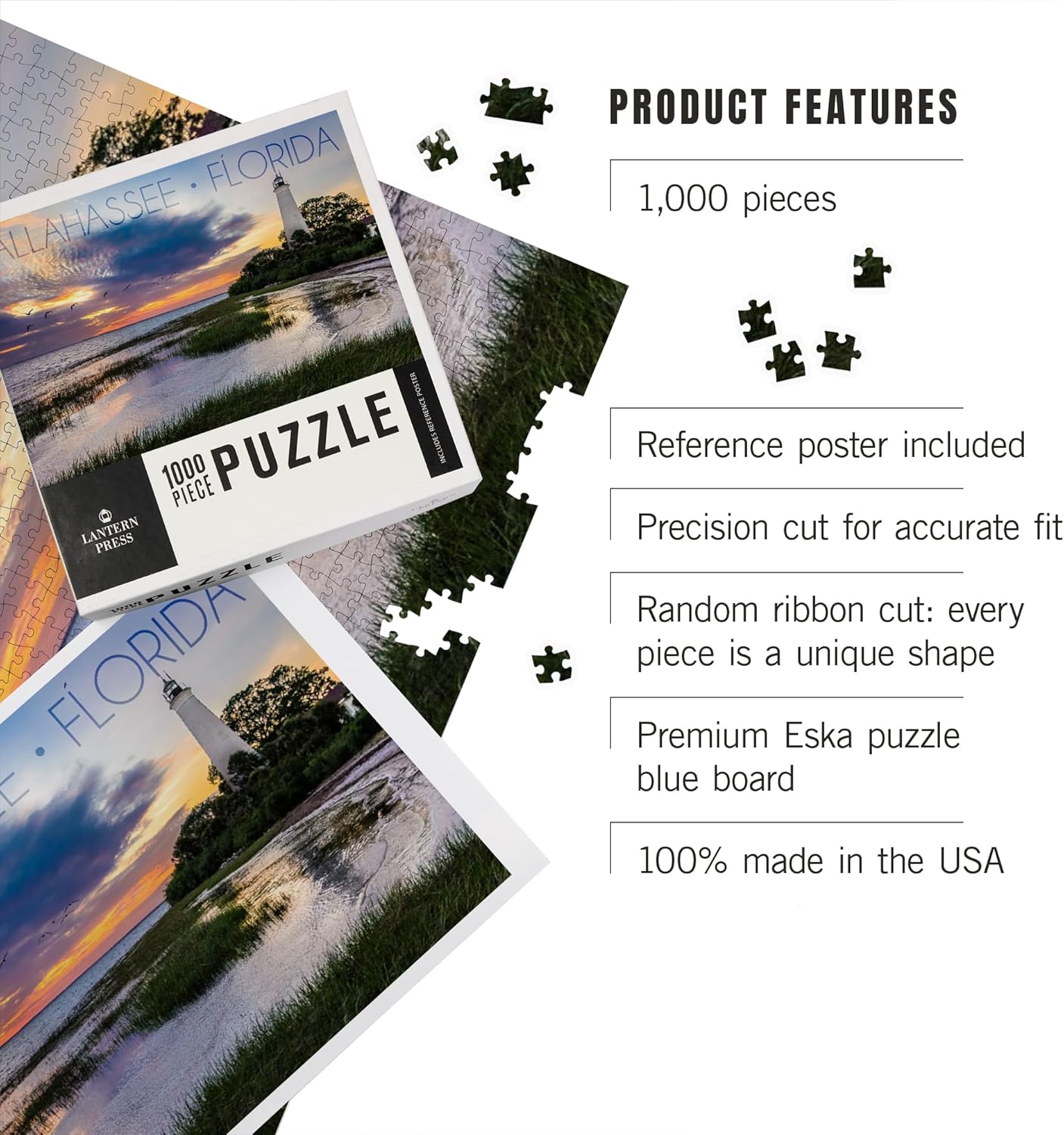 Lantern Press Tallahassee, Florida, St. Marks Lighthouse 1000 Piece Jigsaw Puzzle for Adults, Made in USA with Reference Poster
