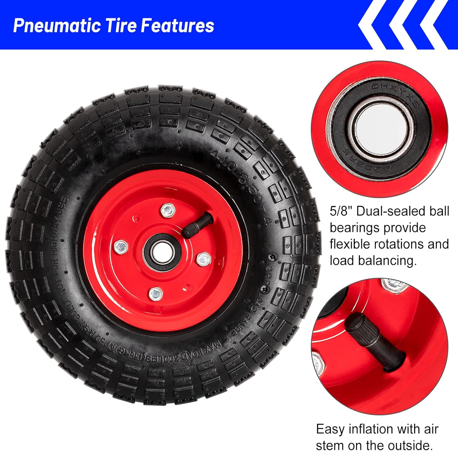 7 Inch Universal Wheels and 10 Inch 4.10/3.50-4 Pneumatic Tires for Gorilla Cart, Hand Truck, Garden Wagon, BBQ Grill