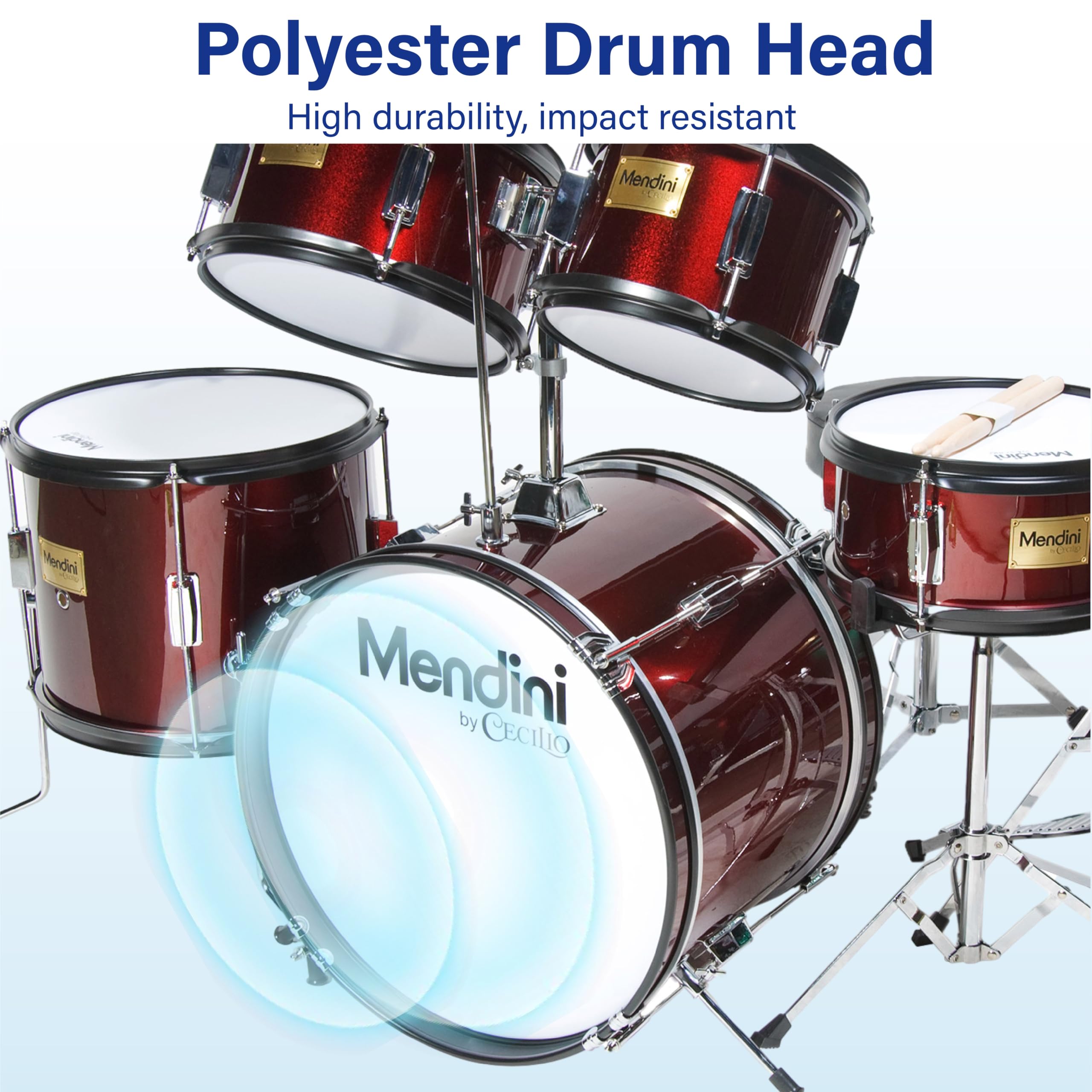 Ten High & Johnny Drum セット Mendini 5-Piece 16-Inch Junior Drum Set, Metallic Wine Red - MJDS