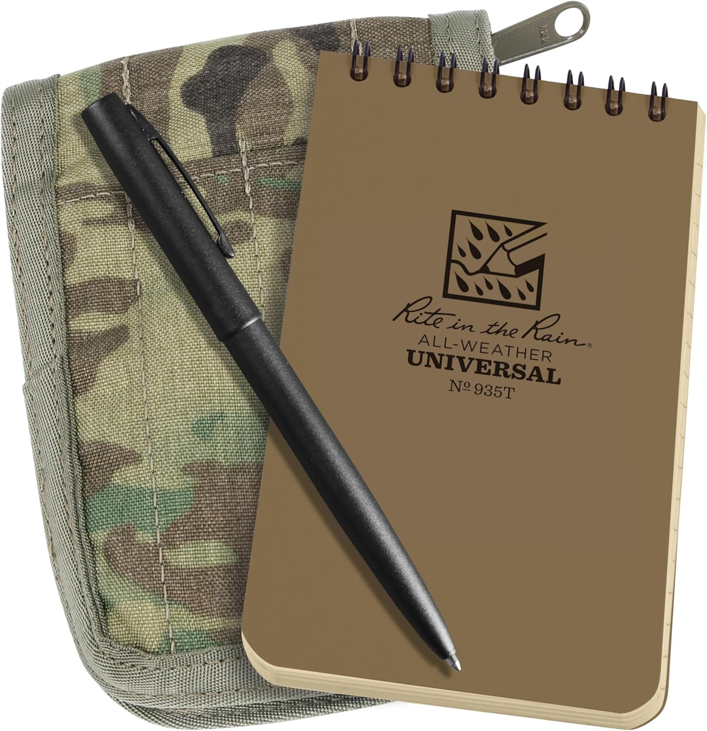 Rite in the Rain Weatherproof 3" x 5" Top Spiral Notebook Kit: MultiCam CORDURA Fabric Cover, 3" x 5" Tan Notebook, and Weatherproof Pen (No. 935M-KIT)