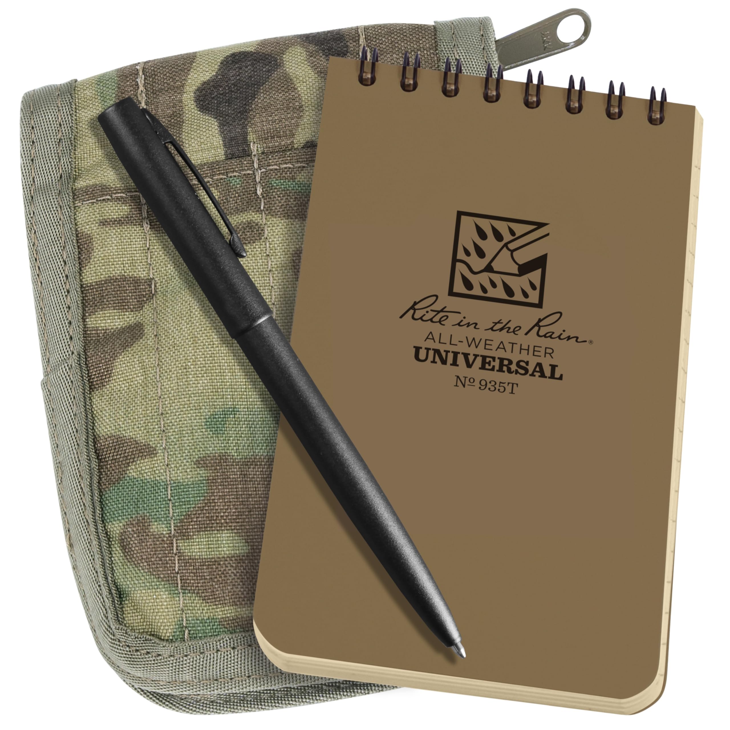Rite in the Rain Wetterfestes Notizbuch-Set mit Spiralbindung, 7,6 x 12,7 cm, MultiCam Cordura-Gewebe, 7,6 x 12,7 cm, hellbraunes Notizbuch und wetterfester Stift (Nr. 935M-KIT)