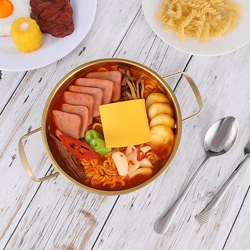 Miniatura 7 de Paquete de 3 macetas coreanas para fideos ramen, olla de acero inoxidable dorada para sopa, fideos, pasta, hogar y exterior, apta para lavavajillas,