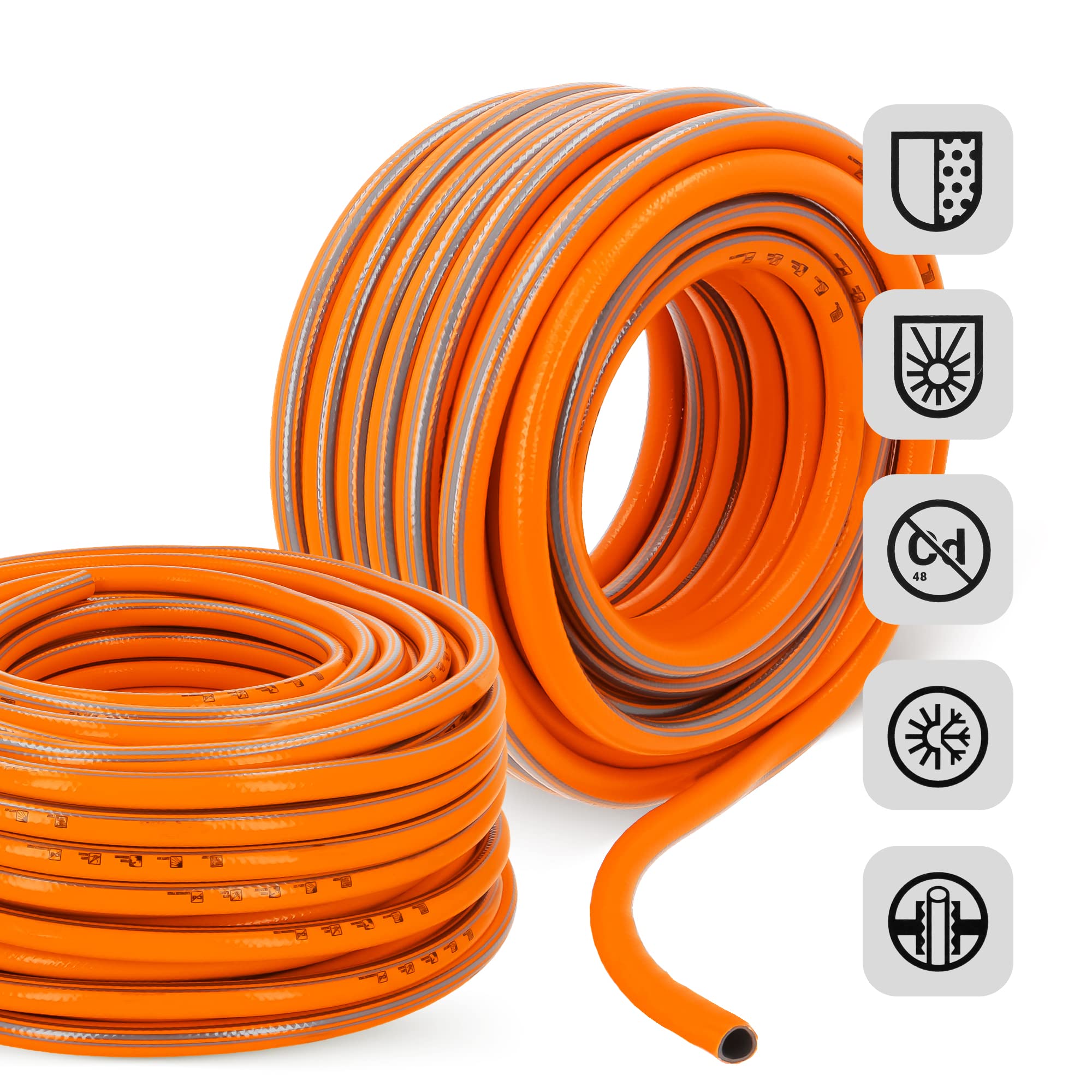 Gartenschlauch 1/2" 50 m Orange Verstärkt 3-lagig UV-Beständig Formstabiler Flexibler Gartenschlauch Bewässerung Gartenarbeit Autowäsch Panzerschlauch