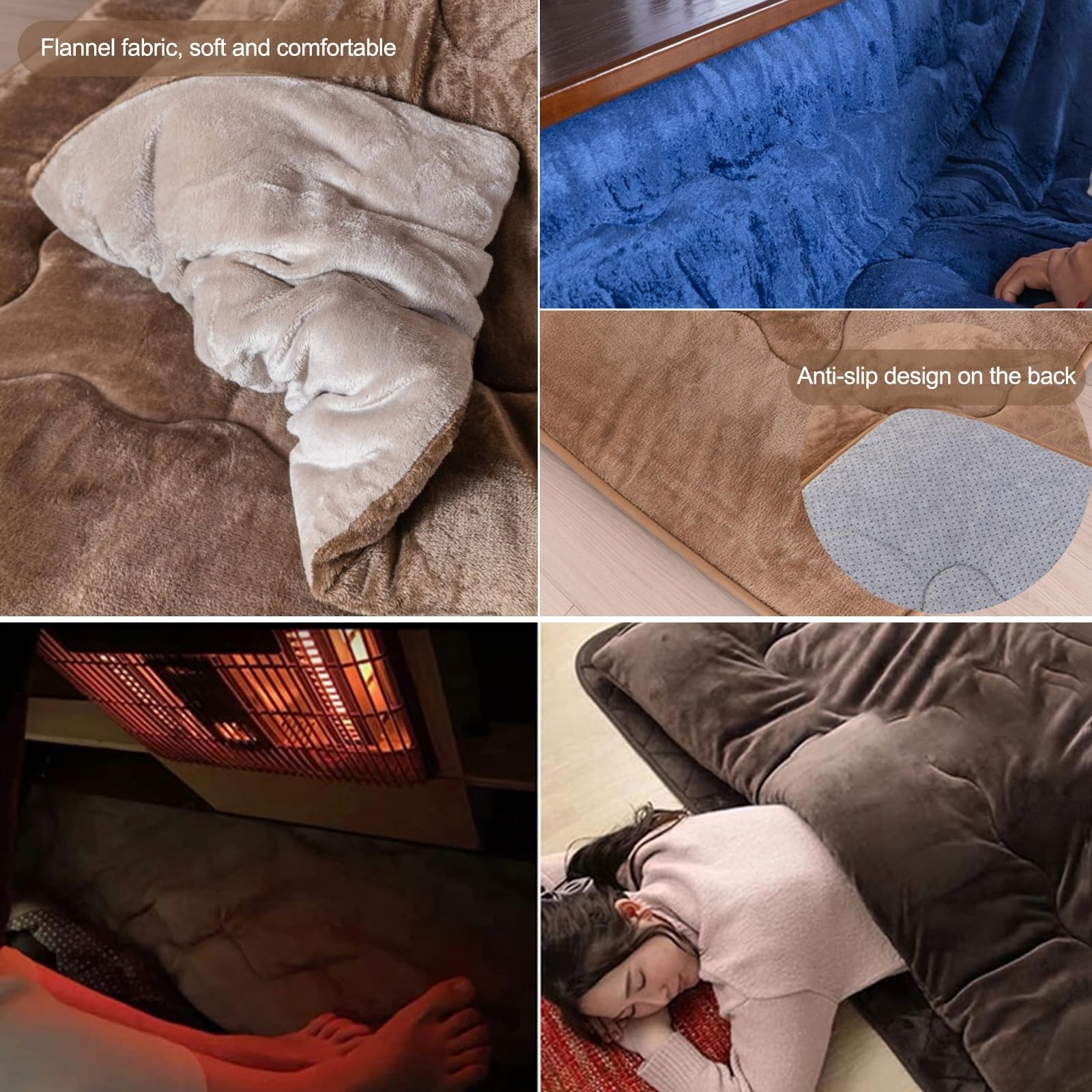 HARELA Kotatsu 4er-Set Wohnzimmerheizung Im Winter, mit Decke Teppich Heizung, Aus Massivholz Heiz-Kotatsu Im Wohnzimmer, Warmes Geschenk Für Die Familie(Gray B)