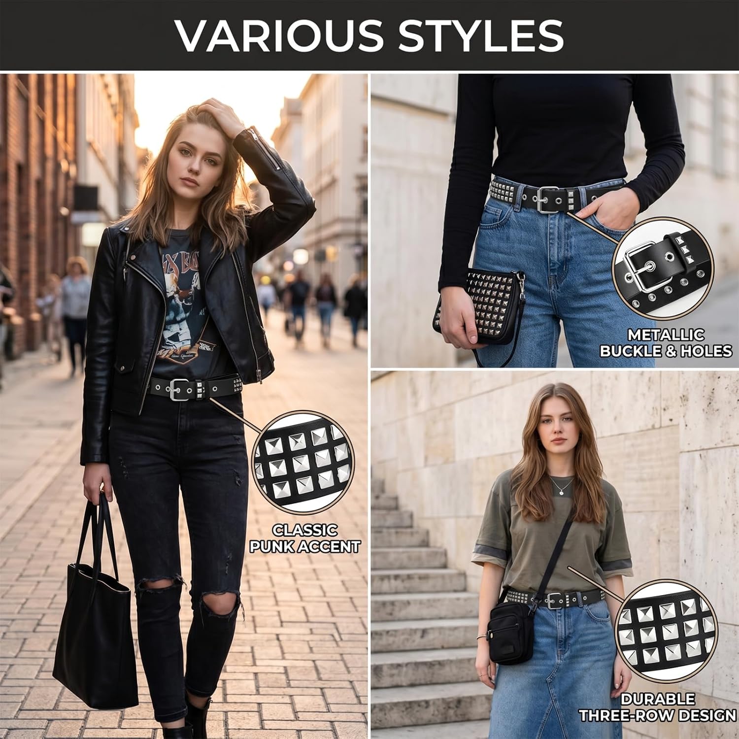 Studded Belt Kit, Y2k Alt Punk Emo Grunge with Grommet Bright Metal Belts for Women Men image 3