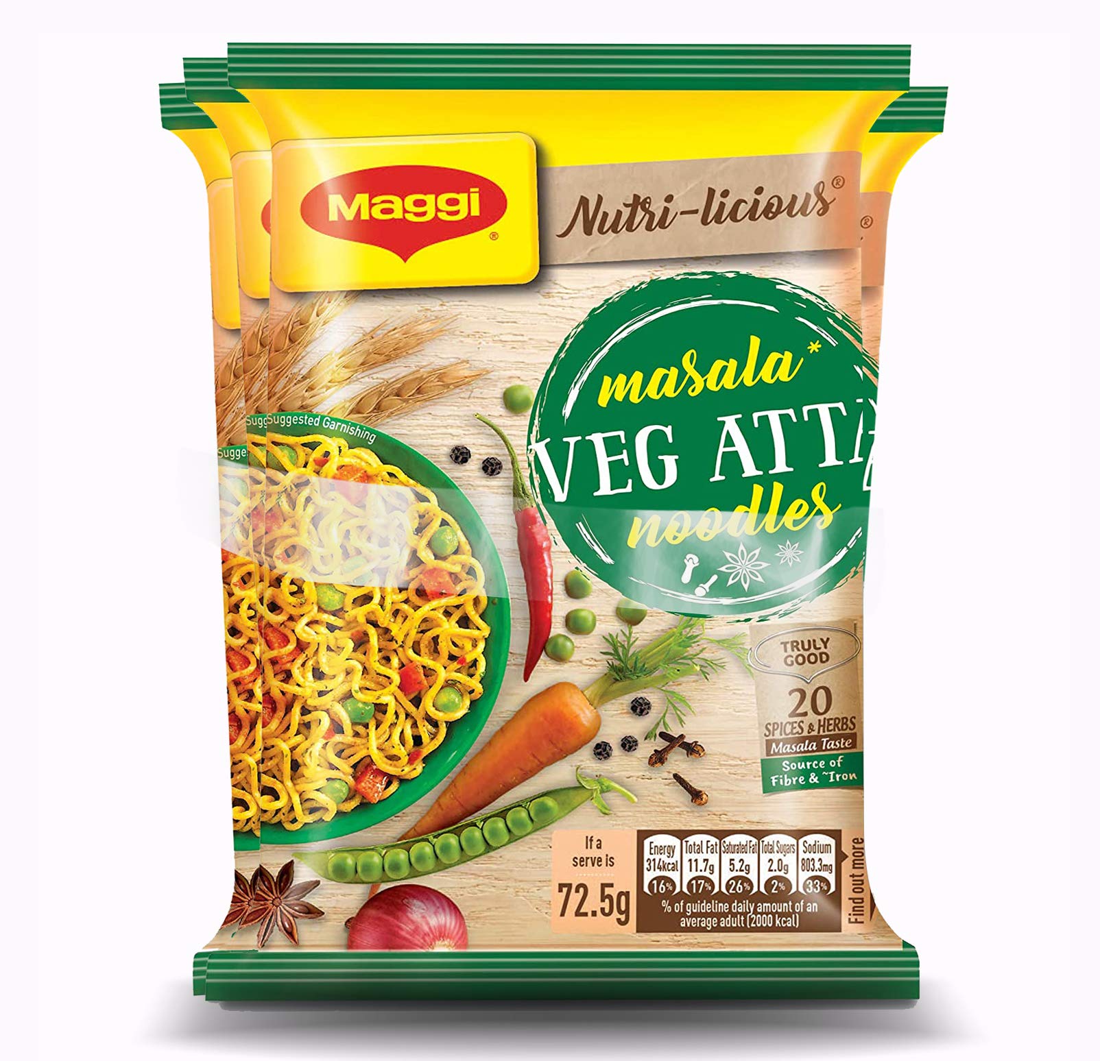 Maggi Masala Veg Atta Noodles, 4 x 72.5 gm