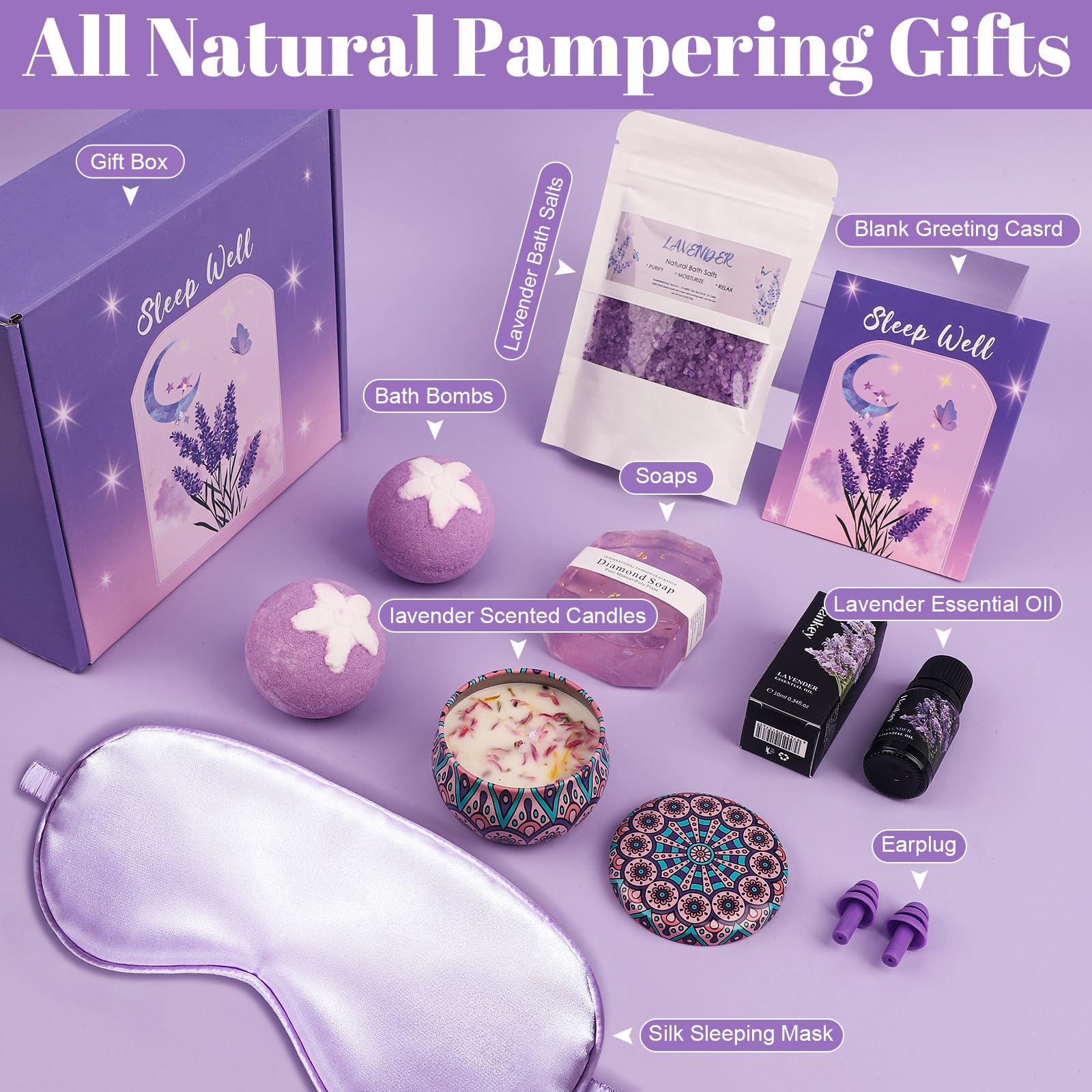Pearshek Lavender Pamper Gift Set for Women, Luxury Relaxation Spa Hamper for Her Unique Birthday Gifts - Image 3