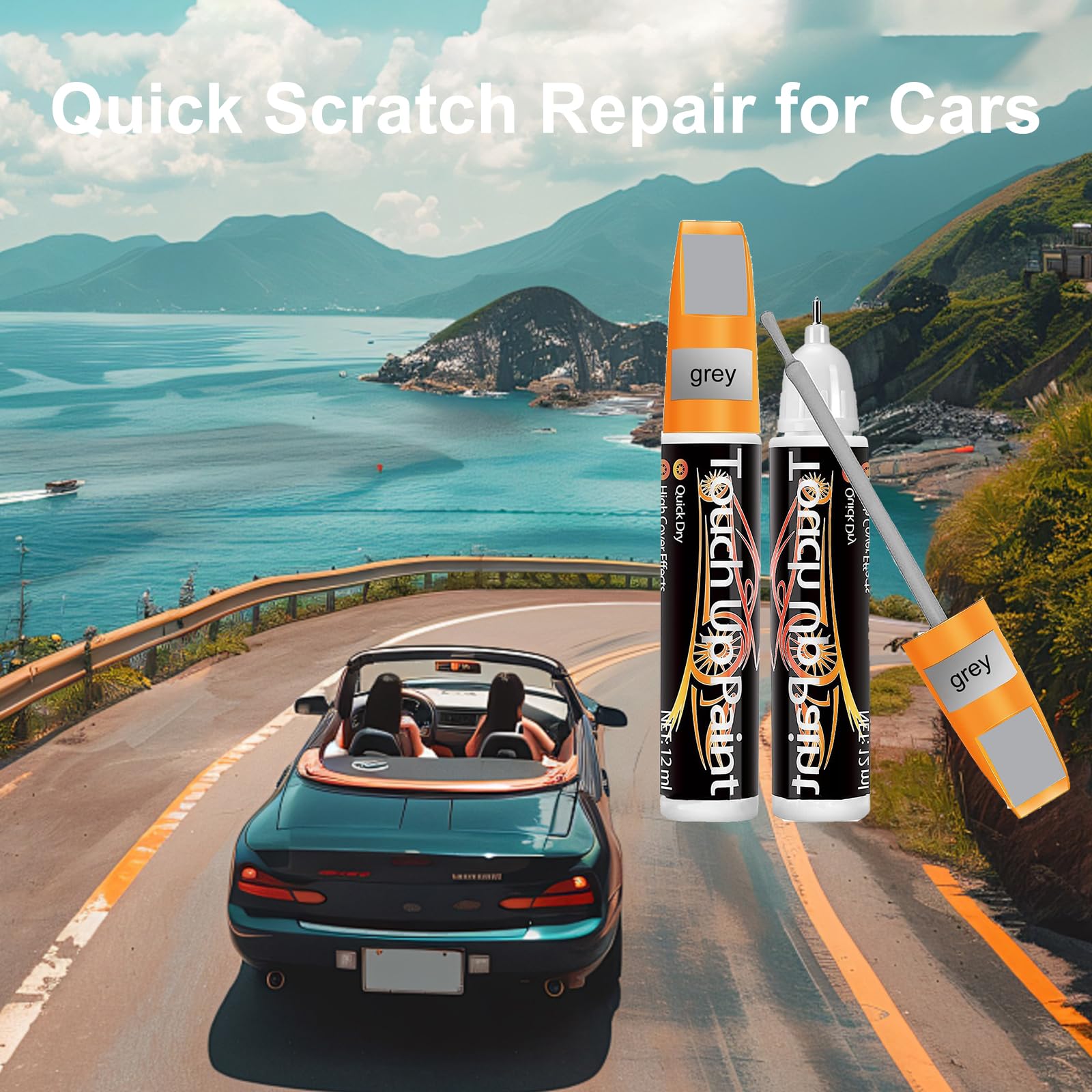 Penna Ritocco Carrozzeria,Pennarello Copri Graffi Auto,Riparazione Graffi Cerchioni Auto 2 in 1,Penna per Ritocco Auto,Penna per Riparazione Graffi Auto,Adatto Riparare le Superfici Dell'auto,Grigio