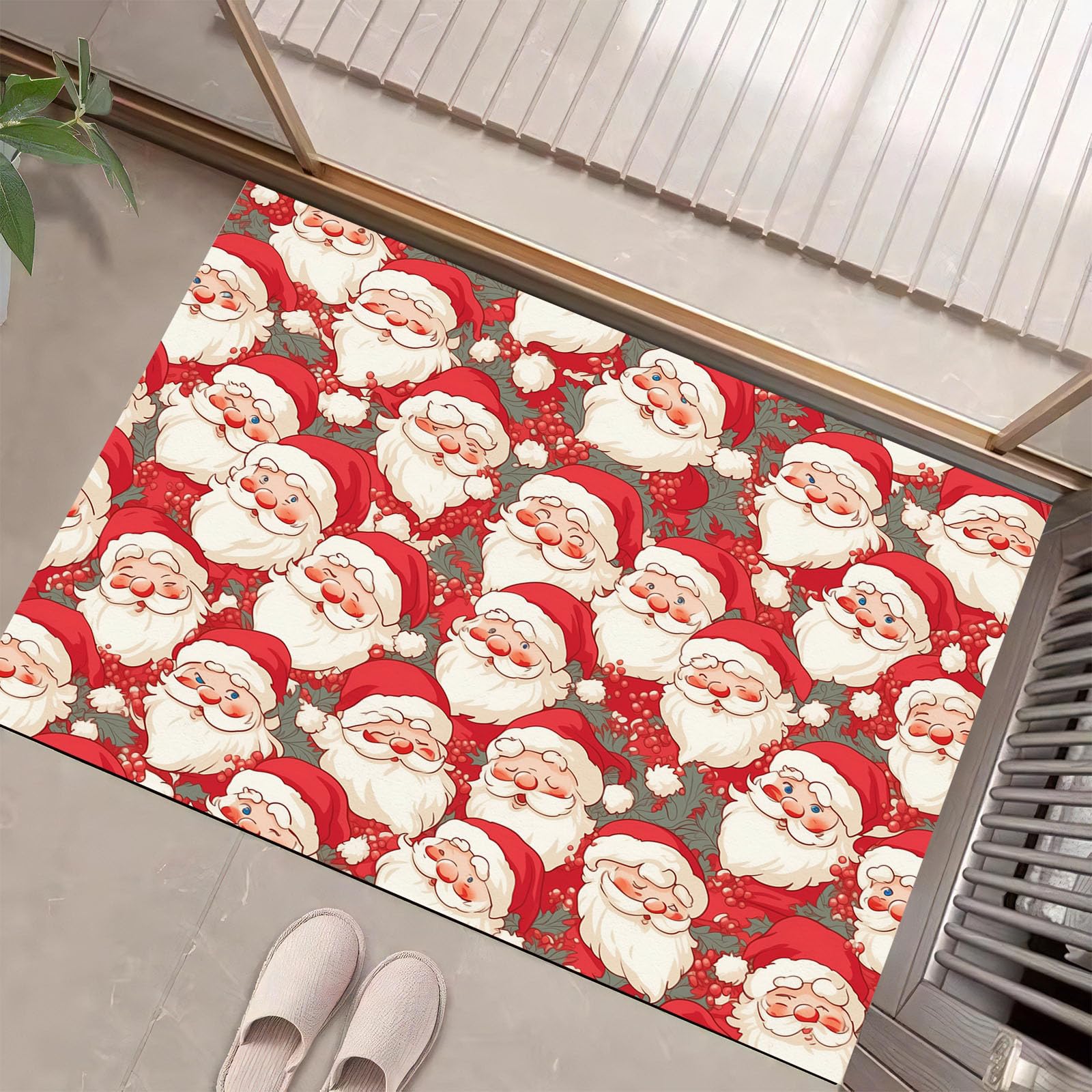 Tapis de sol Père Noël 90x150cm antidérapant et paillasson d'entrée