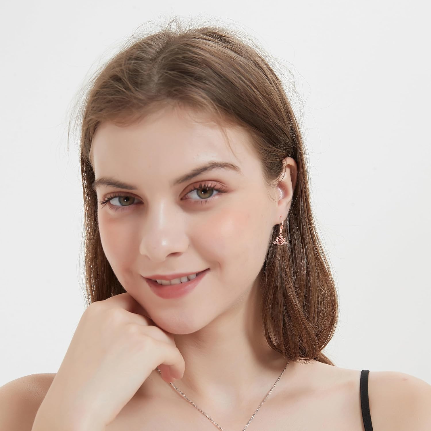 Rose Dangle Drop Earrings 925 Sterling Silver Rose Leverback Earring Jewelry for Women - Image 4