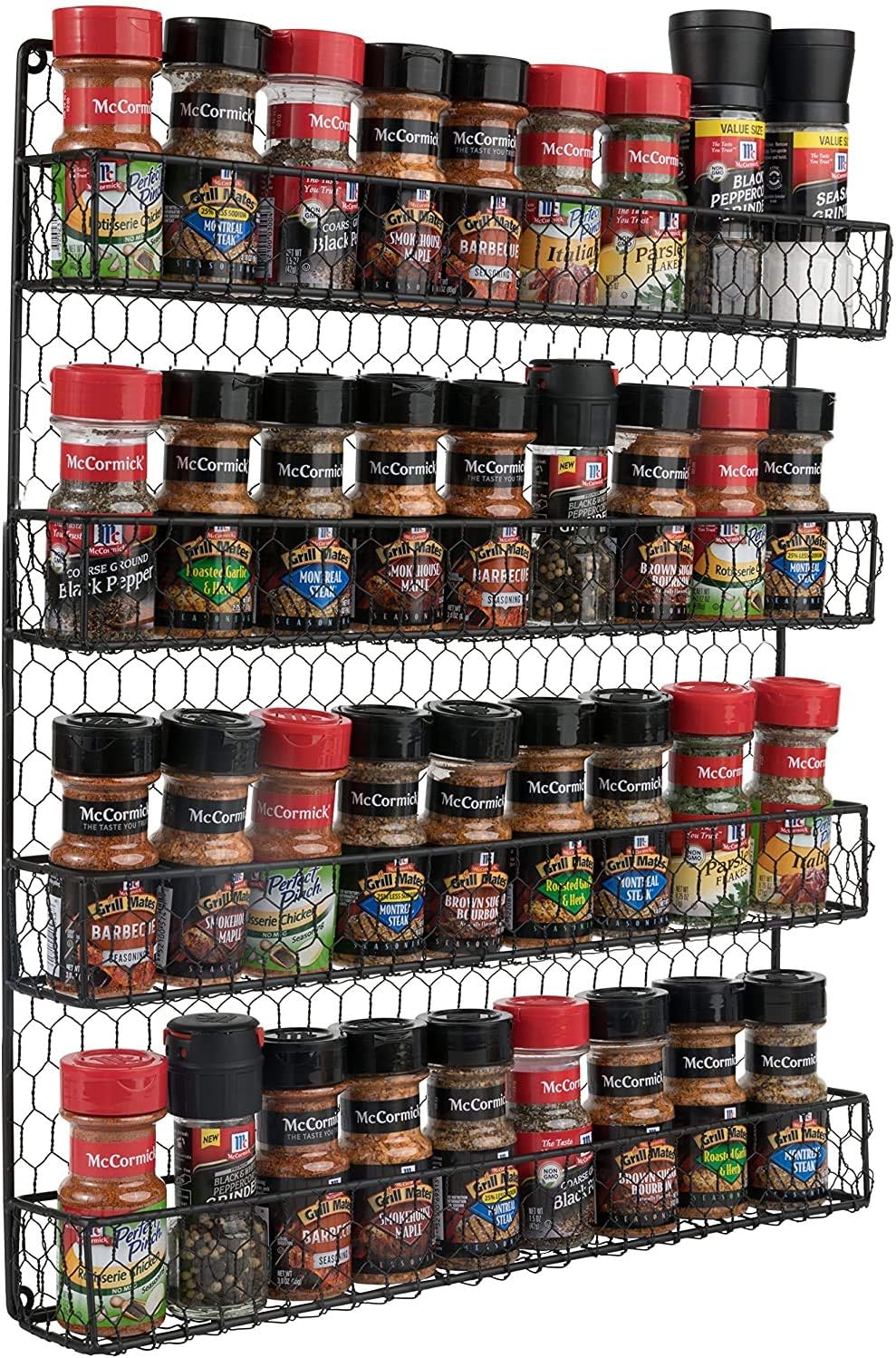 Homeries 4 Tier Spice Rack, Storage Organizer, Spice Rack Mount, Great for Kitchen, Pantry or Wall Mount