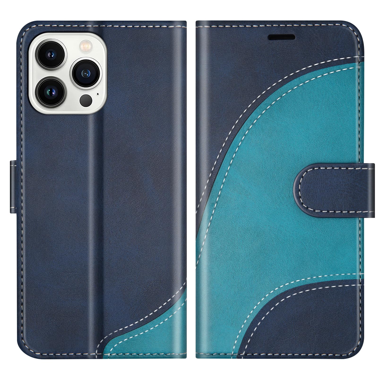 BoxTii Cover per iPhone 14 PRO Max, Custodia in PU Pelle Portafoglio, Magnetica Cover a Libro con Slot per Schede per iPhone 14 PRO Max, Blu