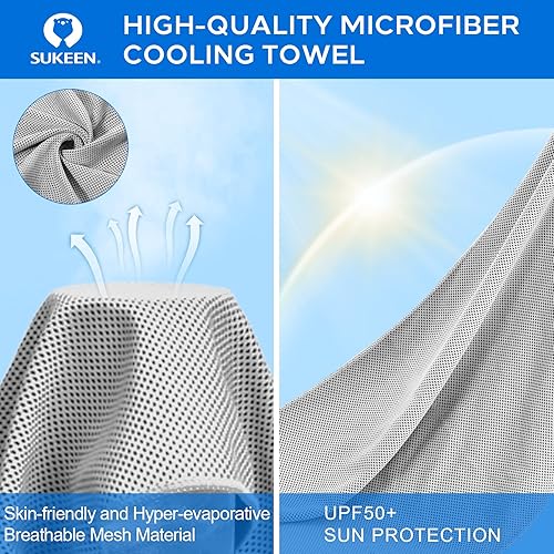 Vista 4 de Sukeen 4 Pack Cooling Towels (40"x12"), Cooling Neck Wraps, Ice Towel, Soft Breathable Chilly Towel,Microfiber Towel for Gris/azul lago/púrpura/azul