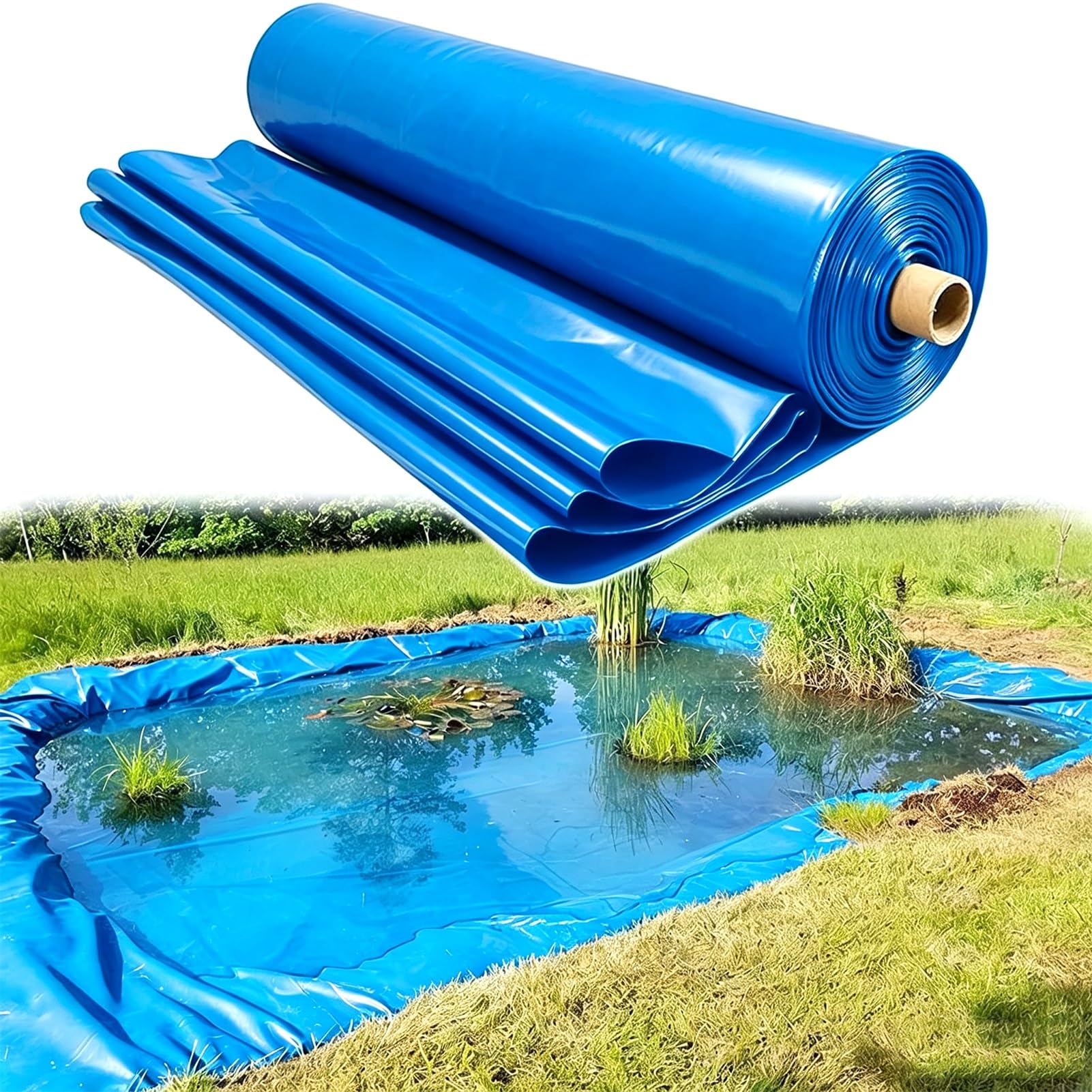 Revestimiento de Estanque de HDPE Azul, Revestimiento de Estanque de geomembrana Resistente al Agua, Piel de Estanque Flexible para estanques de riego, embalses y acuicultura(10x12m)
