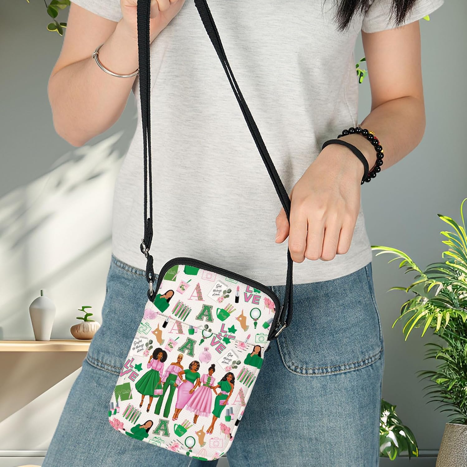 BWWKTOP Sorority Crossbody Bag Greek Sorority Gift Pink And Green Sorority Shoulder Bag Pink Sorority Merch - Image 2