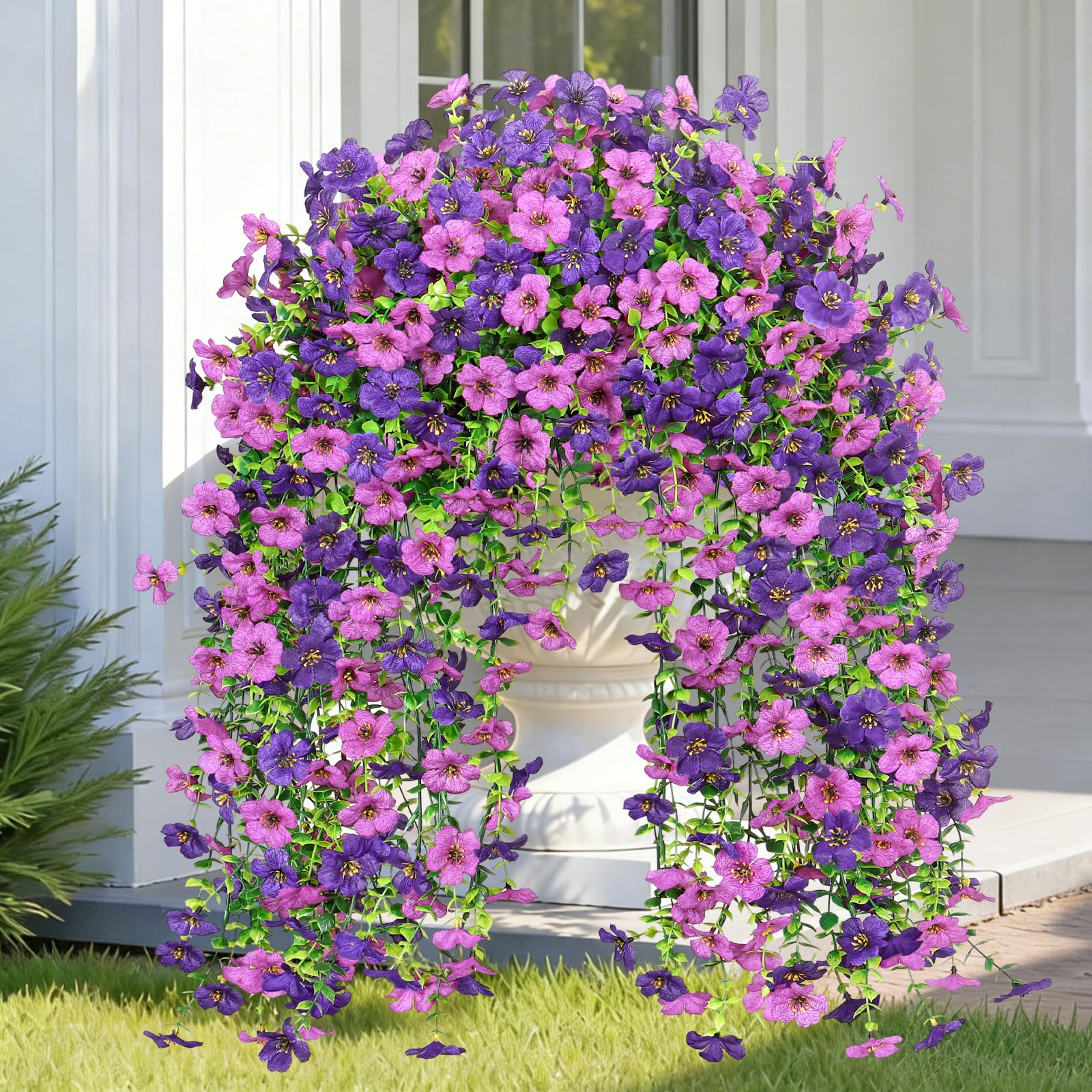 Betylifoy Kunstblumen Hängend 4 Stück Kunstblumen Outdoor Wetterfest Künstliche Hängepflanzen wie Echt 76cm Lang Künstliche Pflanzen UV-Beständig für Draußen Garten Hochzeit (Hell&Dunkel Violett)