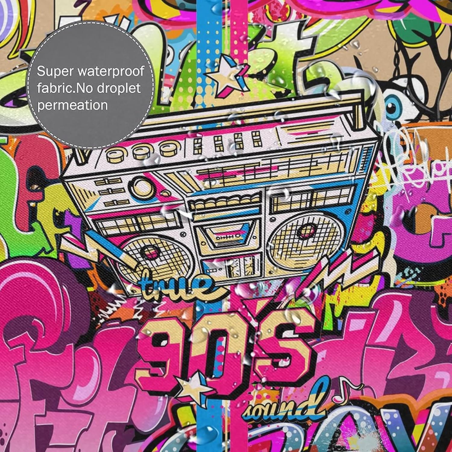 Colourful Graffiti 80's 90's Shower Curtain,Fashion Radio Boombox Photography Fashion Style Bath Curtain 72L x66W Durable Cloth Fabric Bathroom Decor Set with Hooks