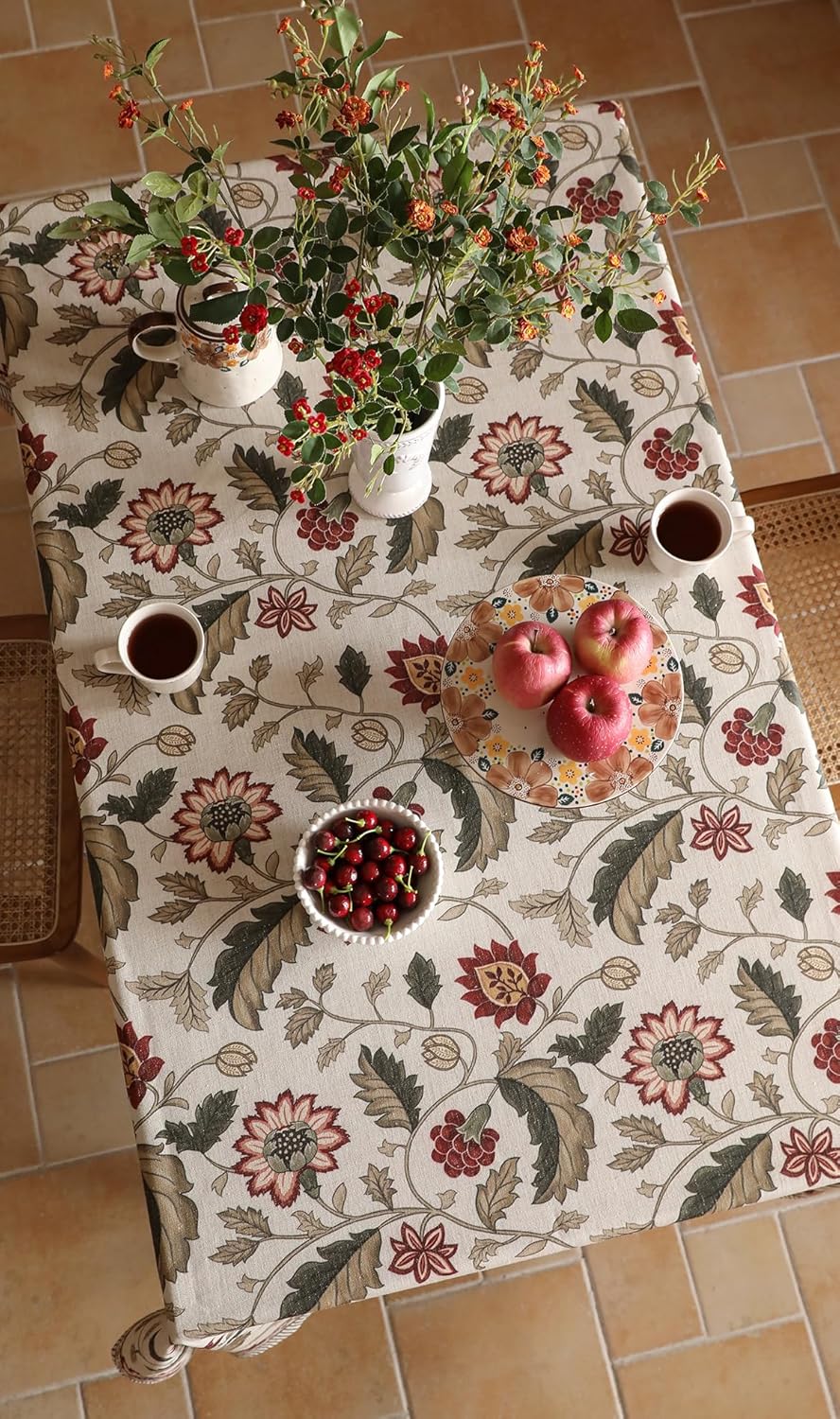 ISAENNE Designer Provence Floral Small Square Tablecloth,Linen Colorful Washable Indoor Table Cloth,Durable Home Decor Tablecloths for Dining Thanksgiving Kitchen Christmas,55"*55"-Ratina - Image 8