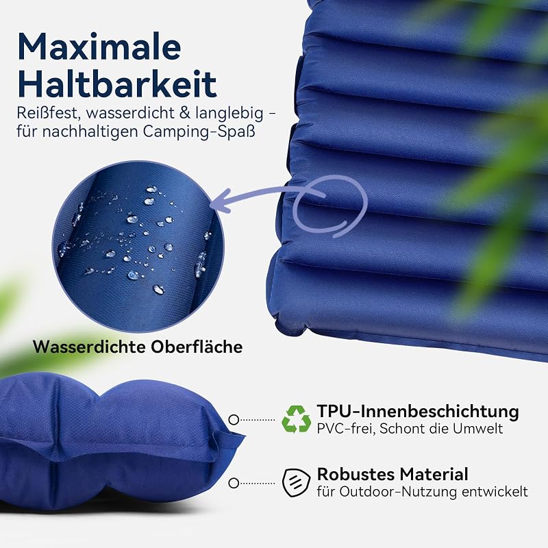Hikenture Ultrakönnyű Dupla Kempingmatrac - Felfújható Matrac 2 Személynek, Lábpumpával, 200x120cm, Túrázáshoz, Kempingezéshez, Sötétkék