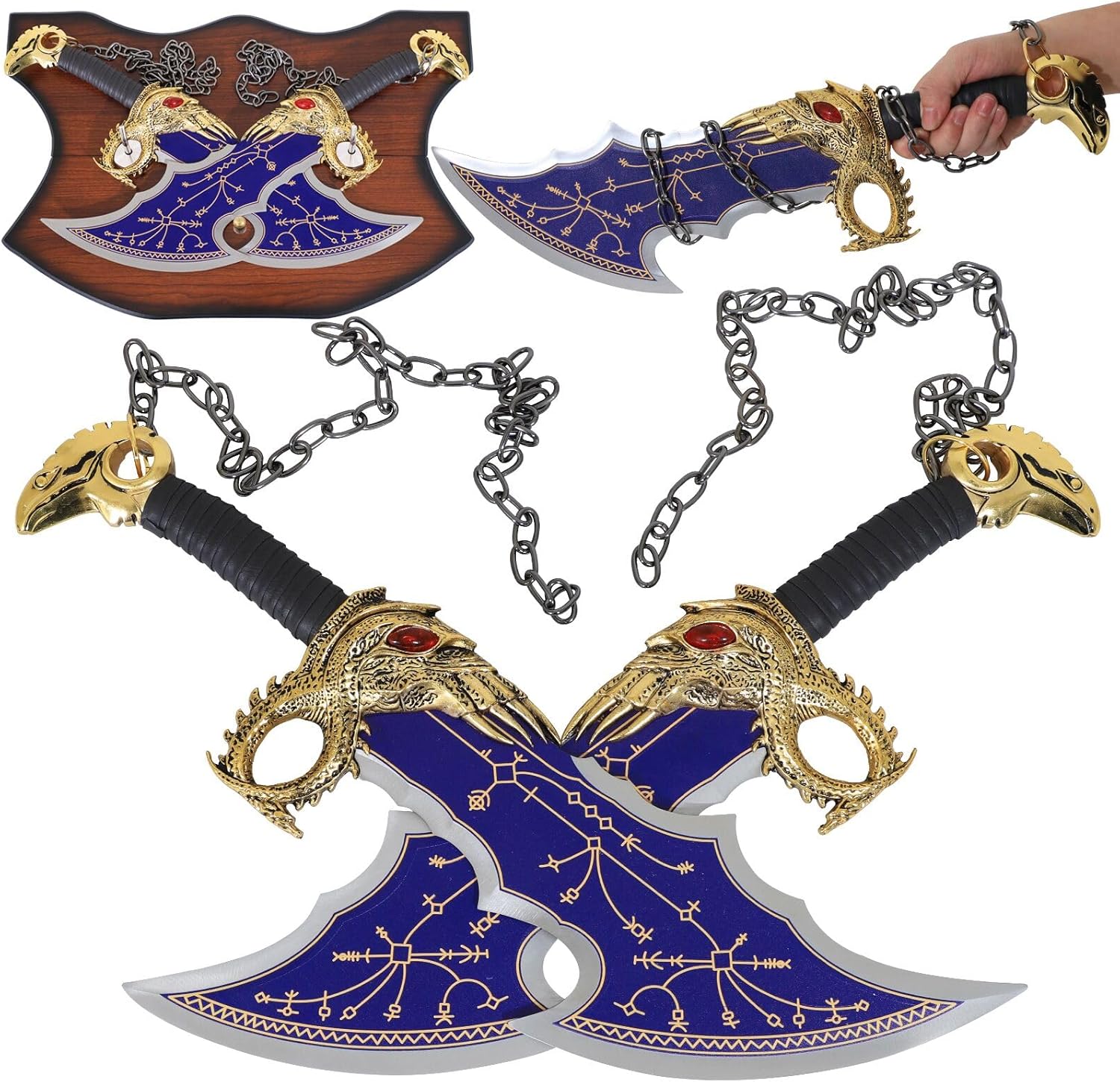 wuton Blades of Chaos Real Full Metal 21inch Stainless Steel,1:1 Replica Game Weapon Prop Blue Chaos Blades