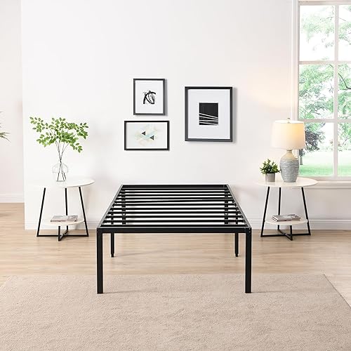 D&H FURNIMMT Marco de cama de tamaño individual de 18 pulgadas de alto con soporte de hasta 2000 libras, fácil de montar, antideslizante, sin ruido,